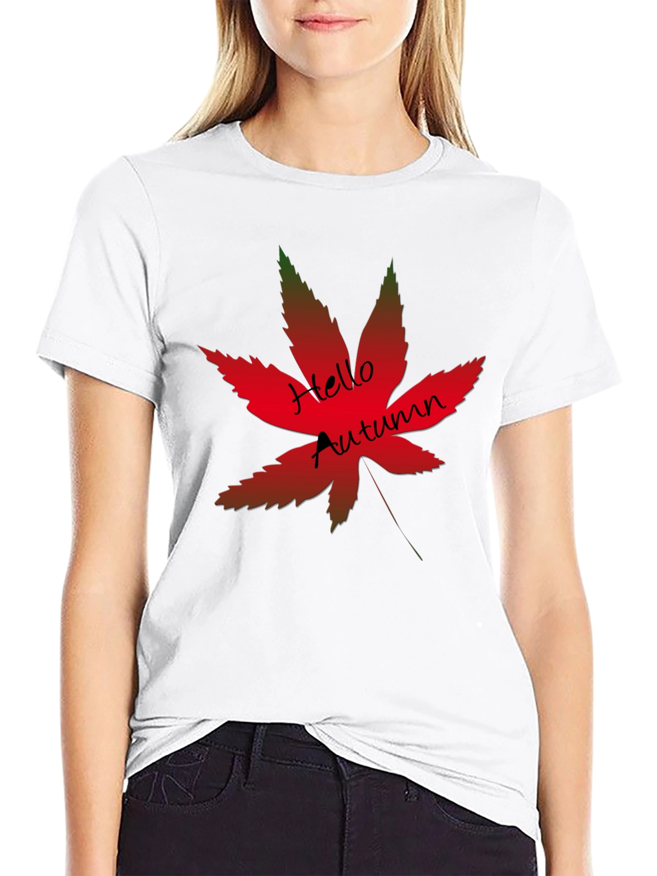 Black Hello Autumn Maple Leaf Graphic Tee view 9
