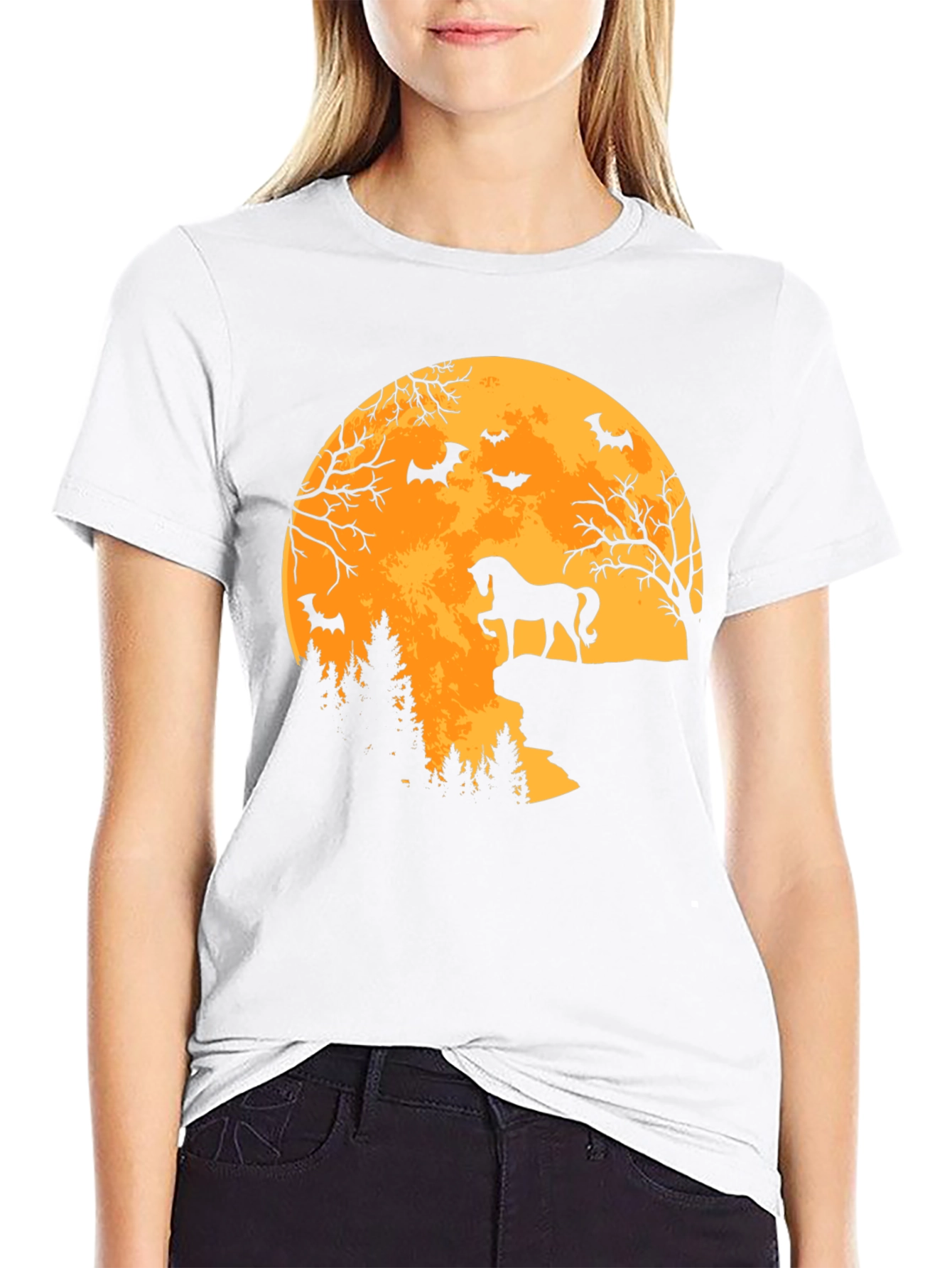 Black Halloween Horse Moon T-Shirt view 9
