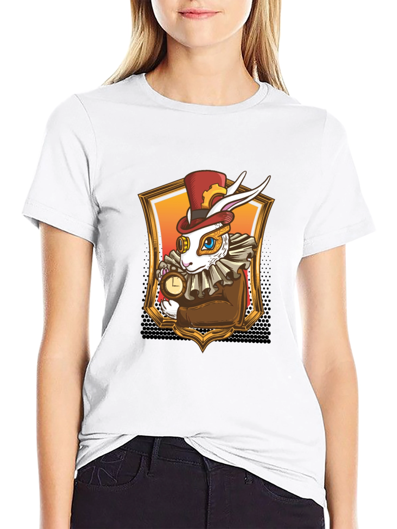 Black Steampunk Rabbit T-Shirt - Whimsical Design view 9