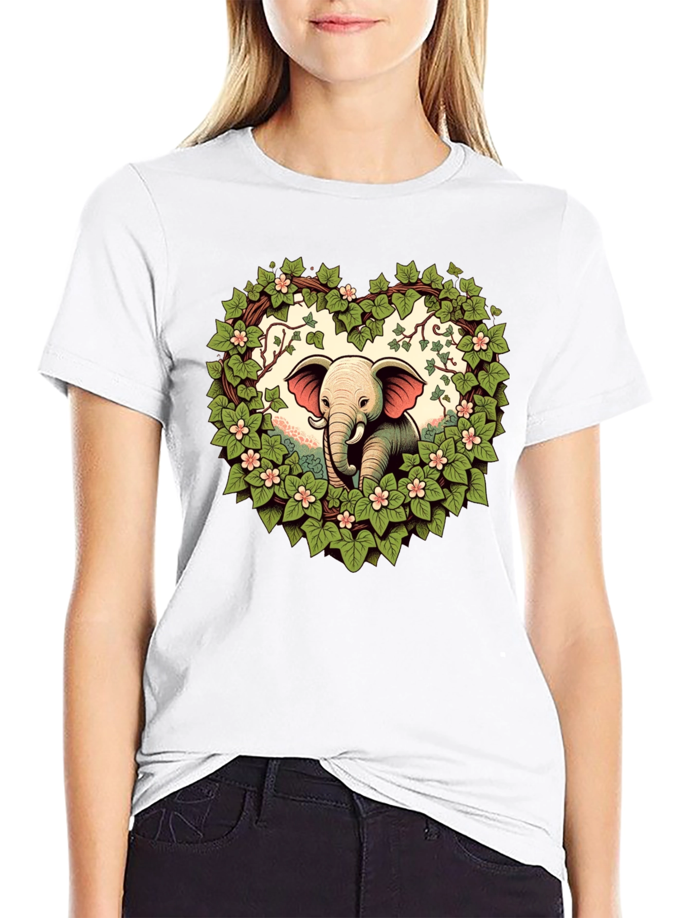 Black Elephant Love Tee - Heart Wreath Design view 9