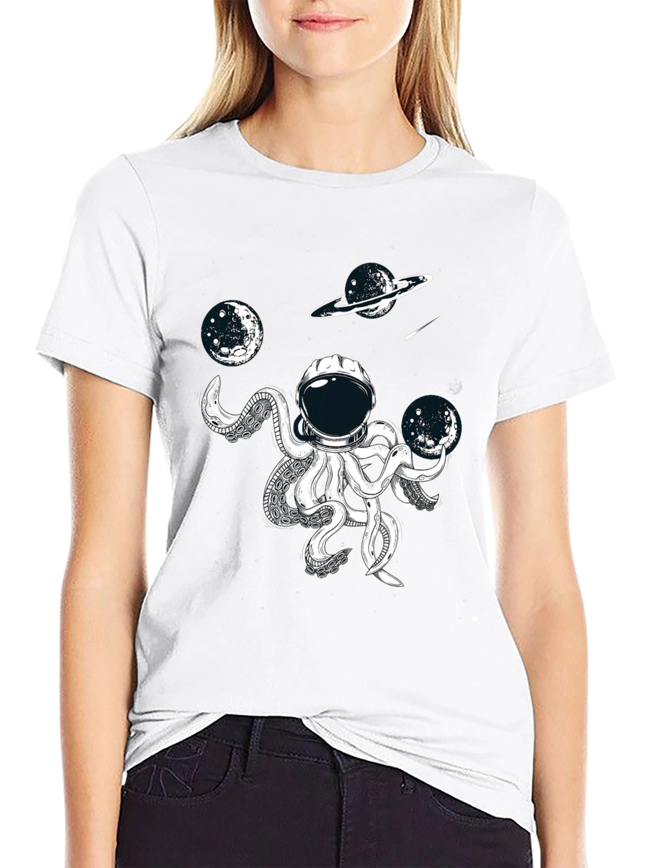 Black Cosmic Octopus Astronaut T-Shirt - Space Adventure Tee view 9