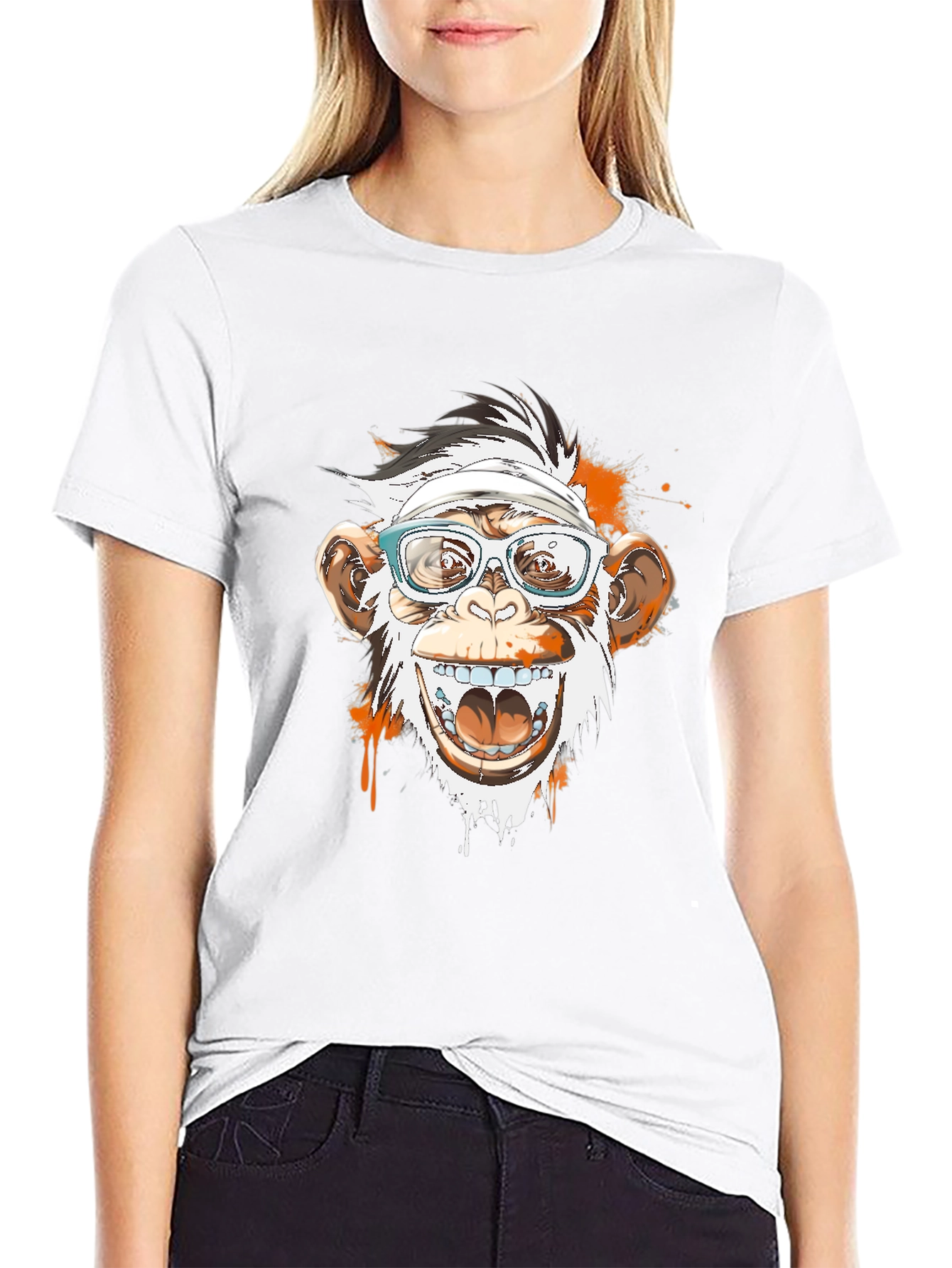 Black Monkey with Glasses Graphic T-Shirt view 9