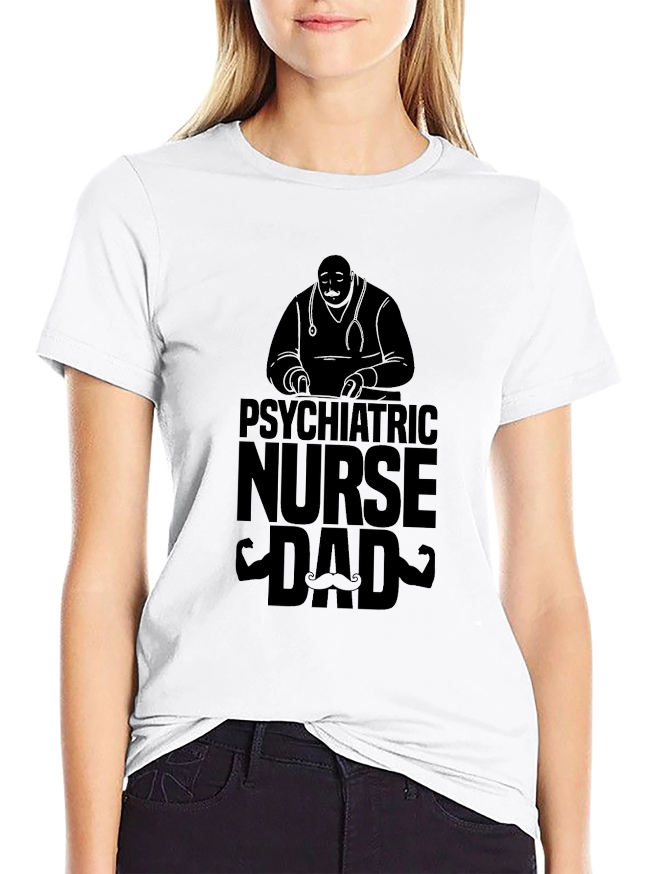 Black Psychiatric Nurse Dad Graphic Tee view 9