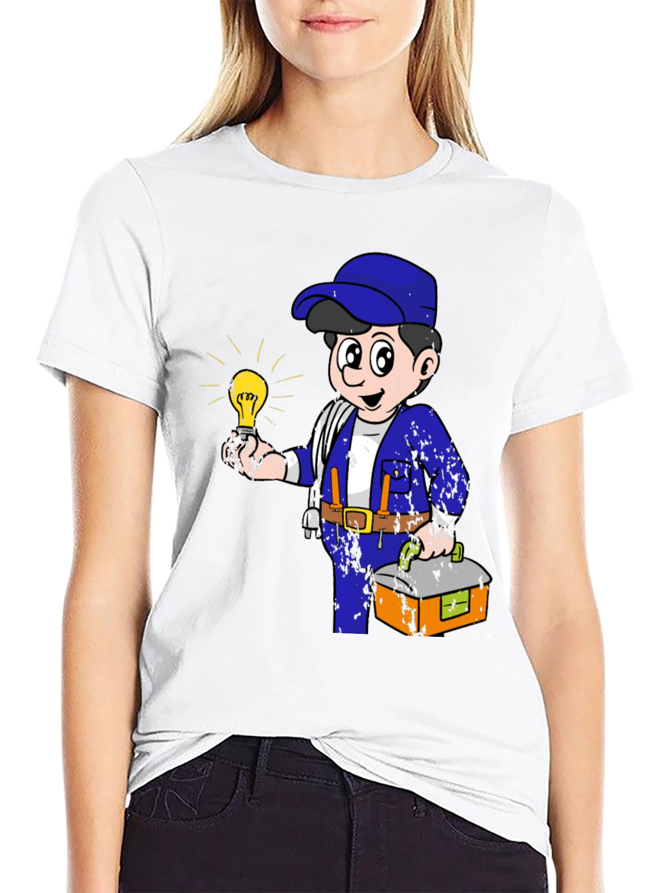 Black Electrician Cartoon Graphic T-Shirt view 9