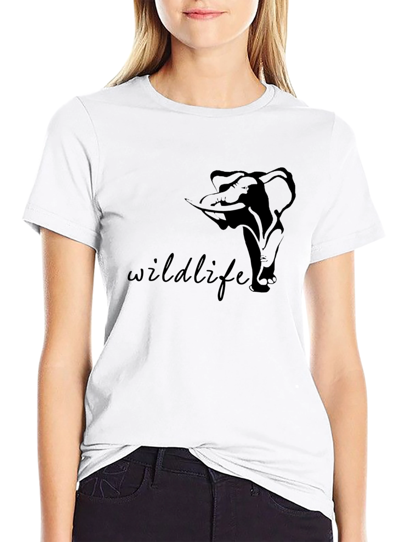 Black Wildlife Elephant Graphic Print Black T-Shirt view 9