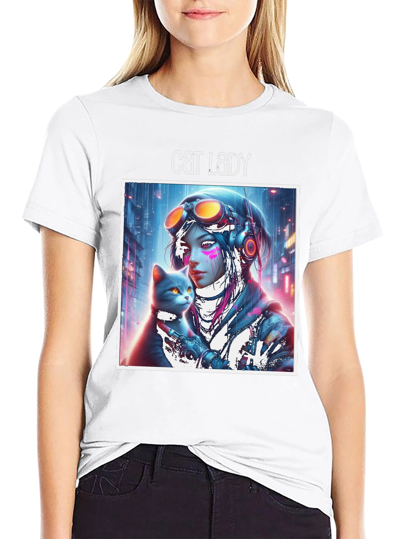 Black Cat Lady Graphic Tee - Sci-Fi Style, Soft Cotton view 9