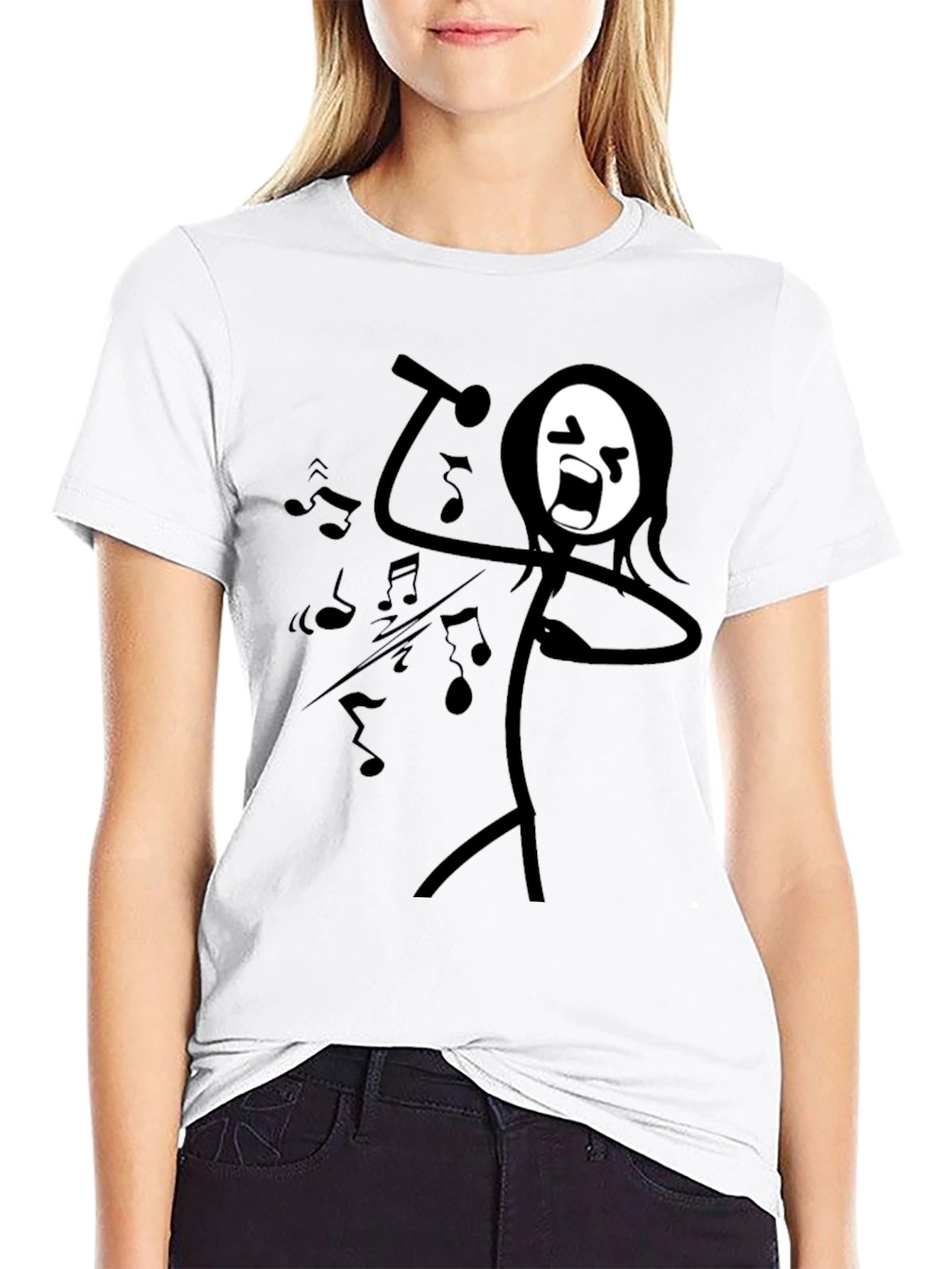 Black Singing Stick Figure Graphic Tee - Black Cotton view 9