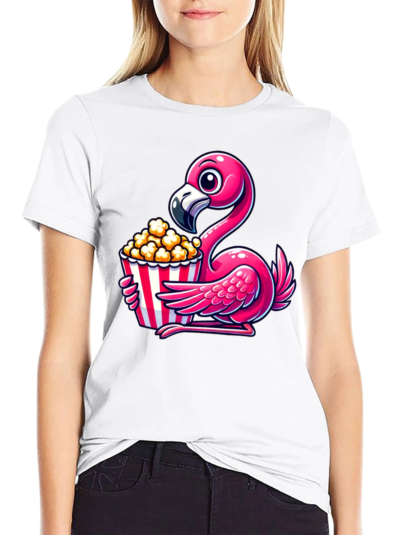 Black Flamingo Popcorn Graphic T-Shirt view 9