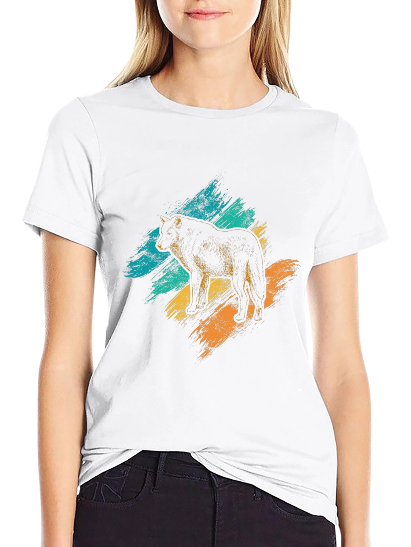 Black Wolf Graphic Tee - Brushstroke Design view 9