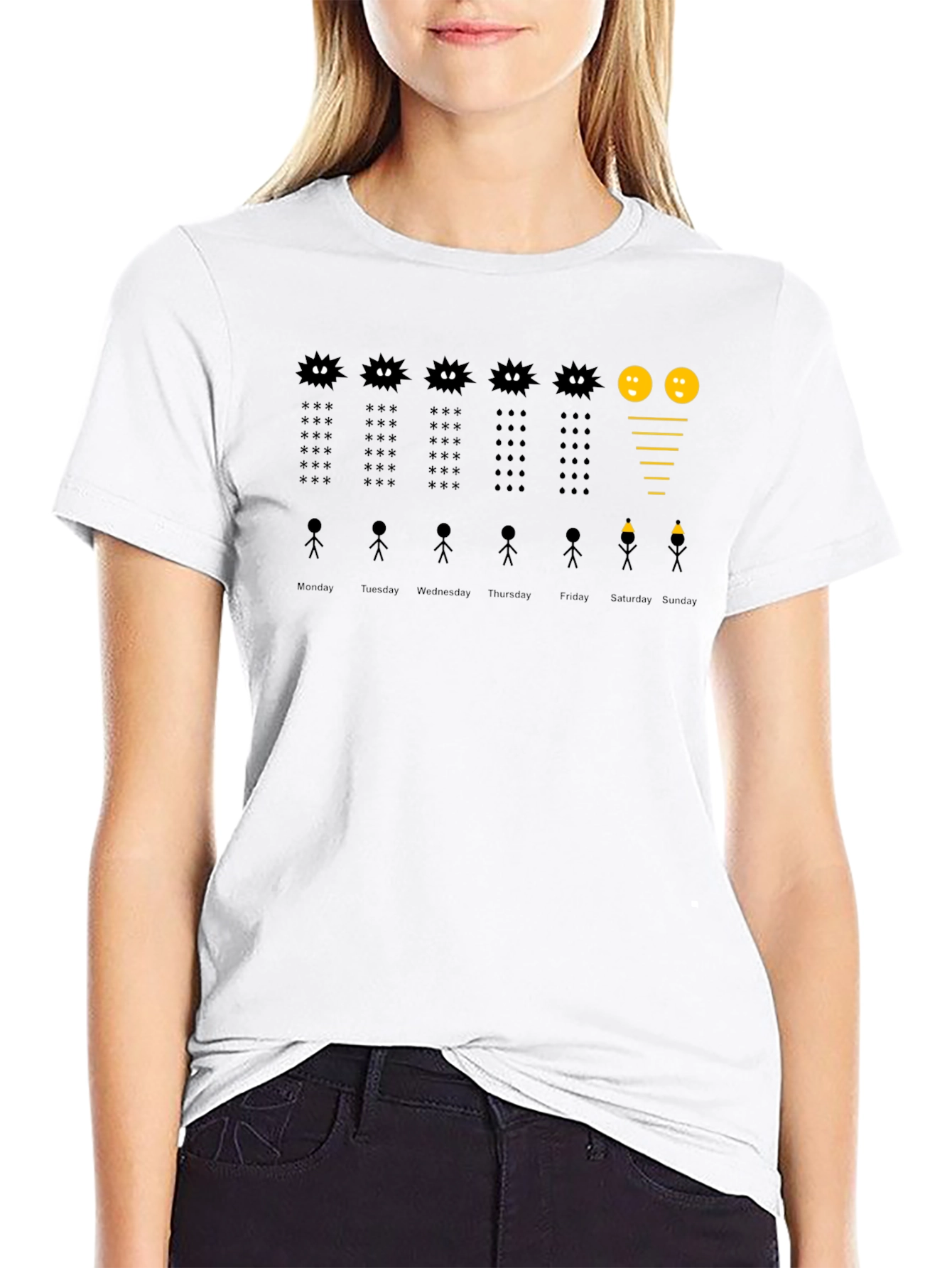 Black Work Week T-Shirt - Funny Stick Figure Design view 9