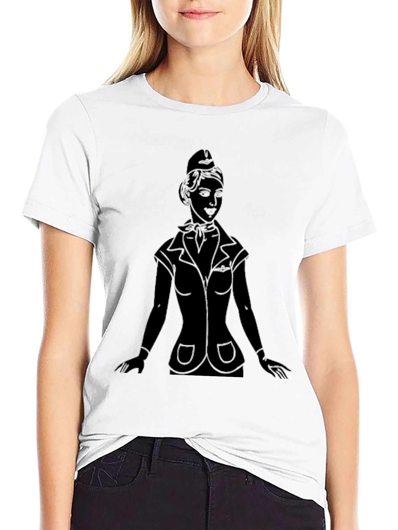 Black Retro Flight Attendant Graphic Tee - Black Unisex T-Shirt view 9