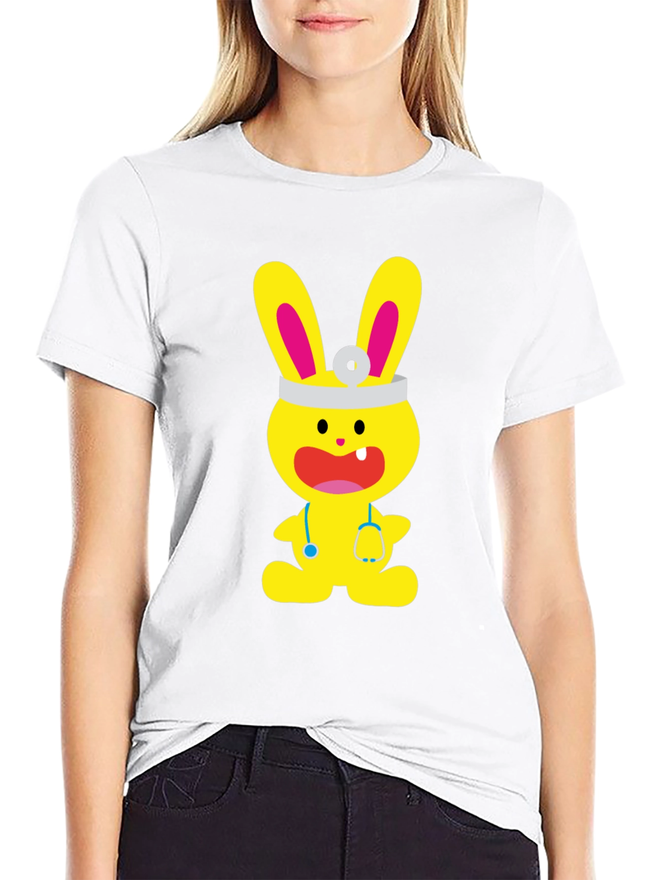 Black Bunny Doctor Graphic T-Shirt - Cute and Fun! view 9