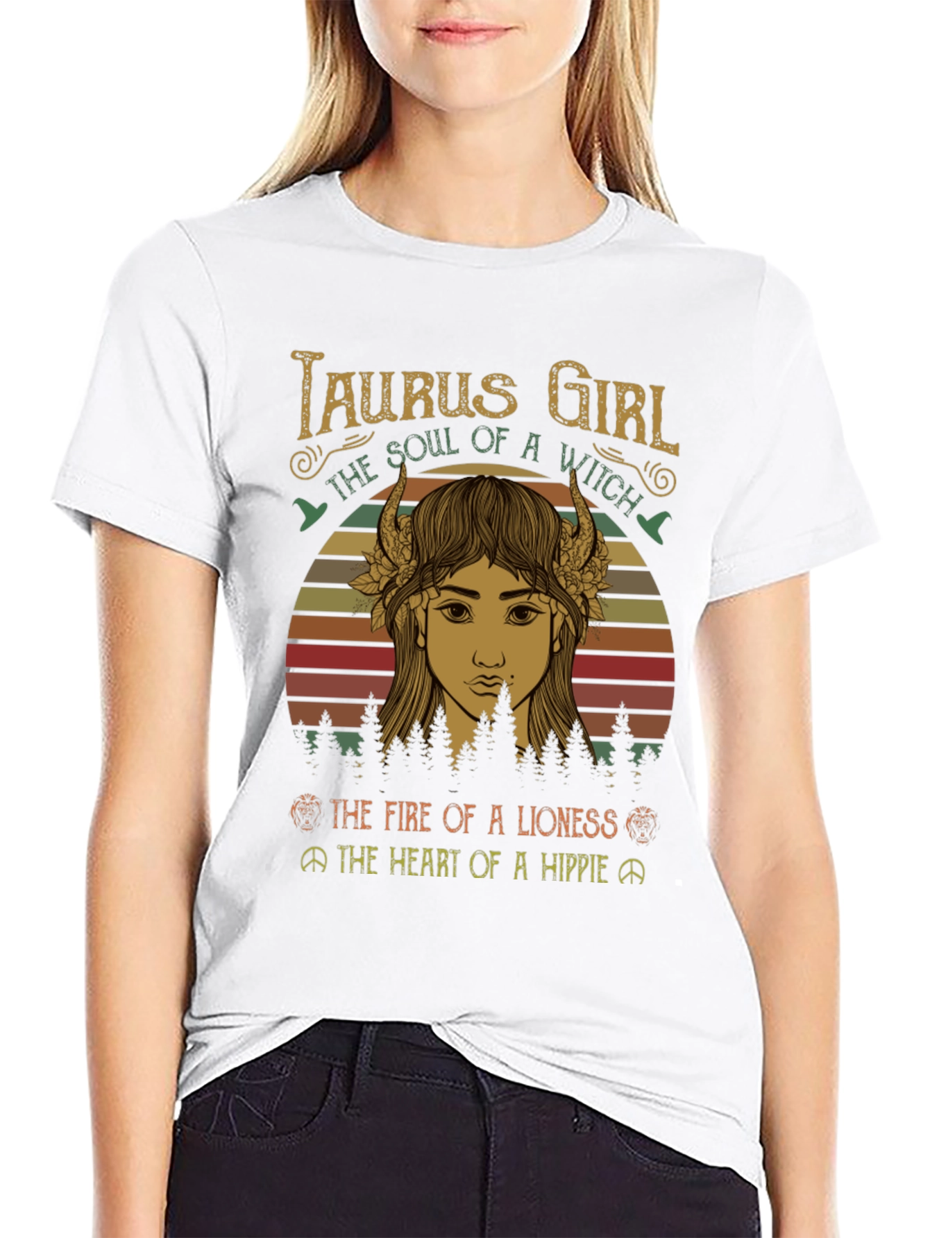 Black Taurus Girl Witch Hippie Graphic T-Shirt view 9