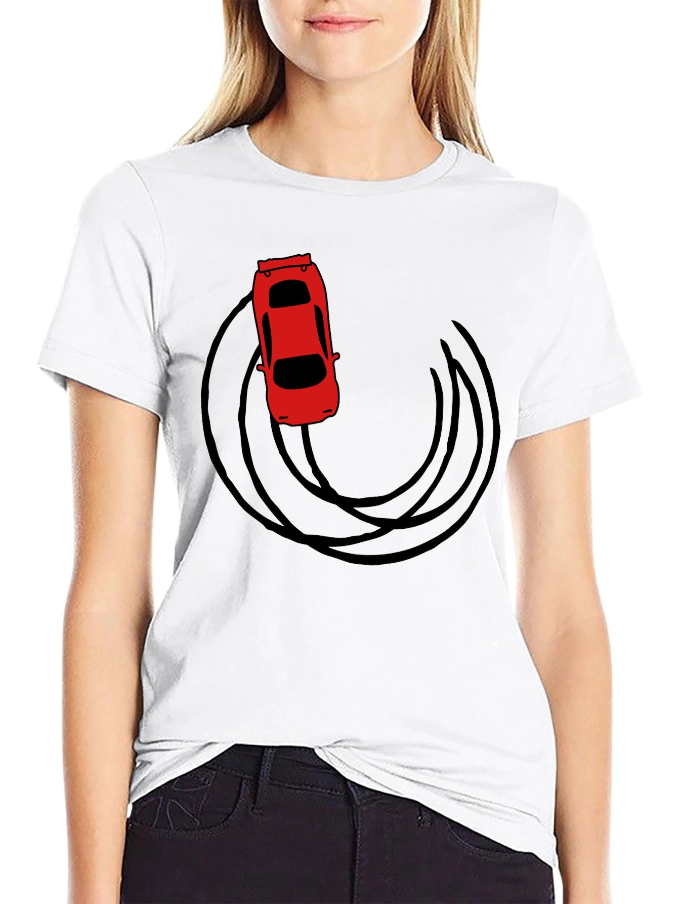 Black Red Car Drift Graphic T-Shirt - Black Cotton Tee view 9