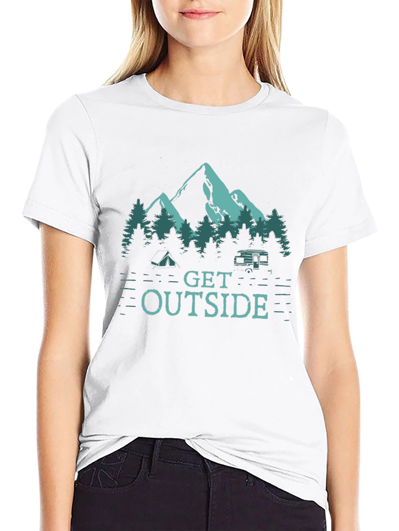 Black Get Outside Camping T-Shirt - Nature Graphic Tee view 9