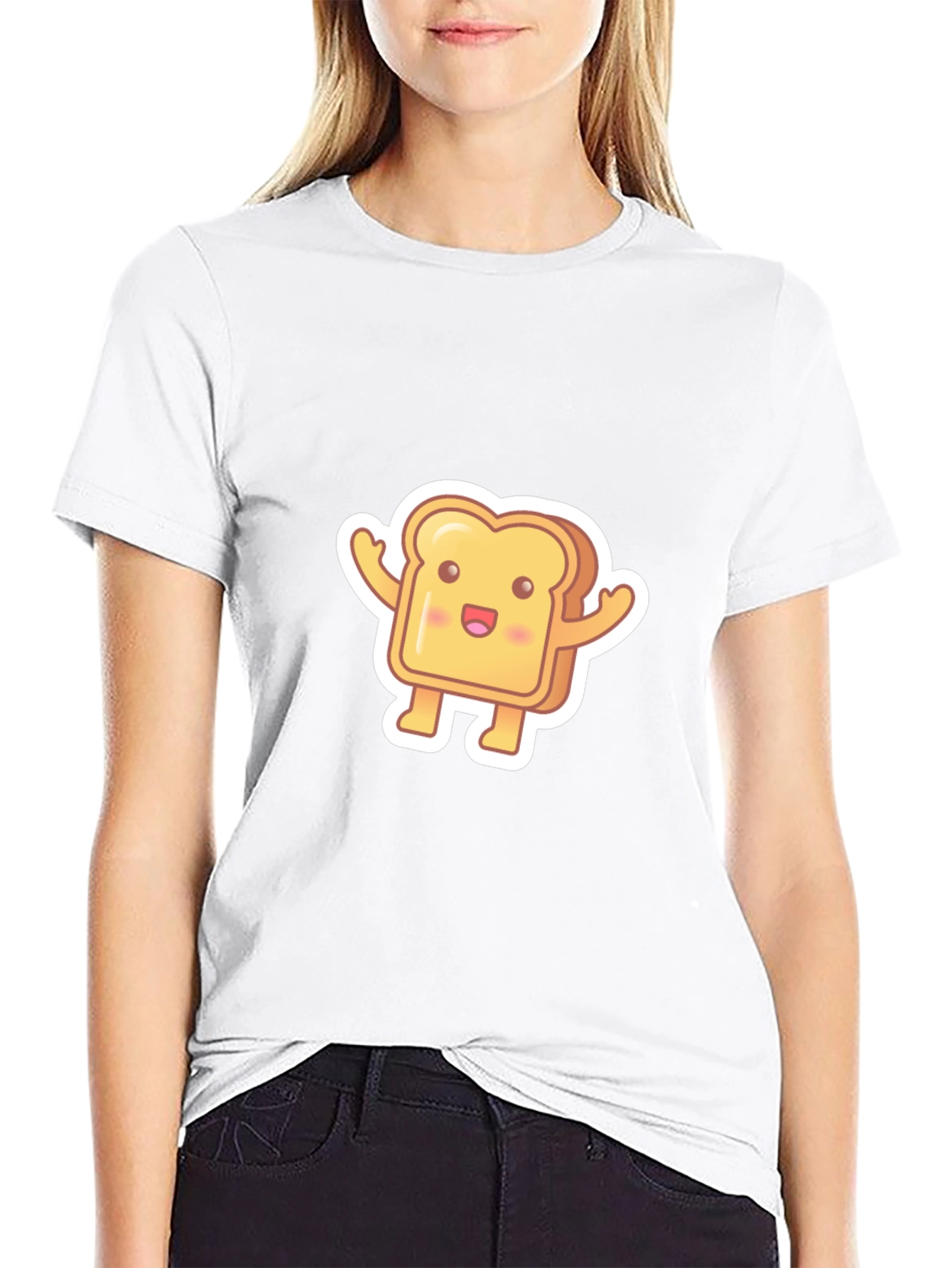 Black Cute Toast Cartoon Black T-Shirt view 9