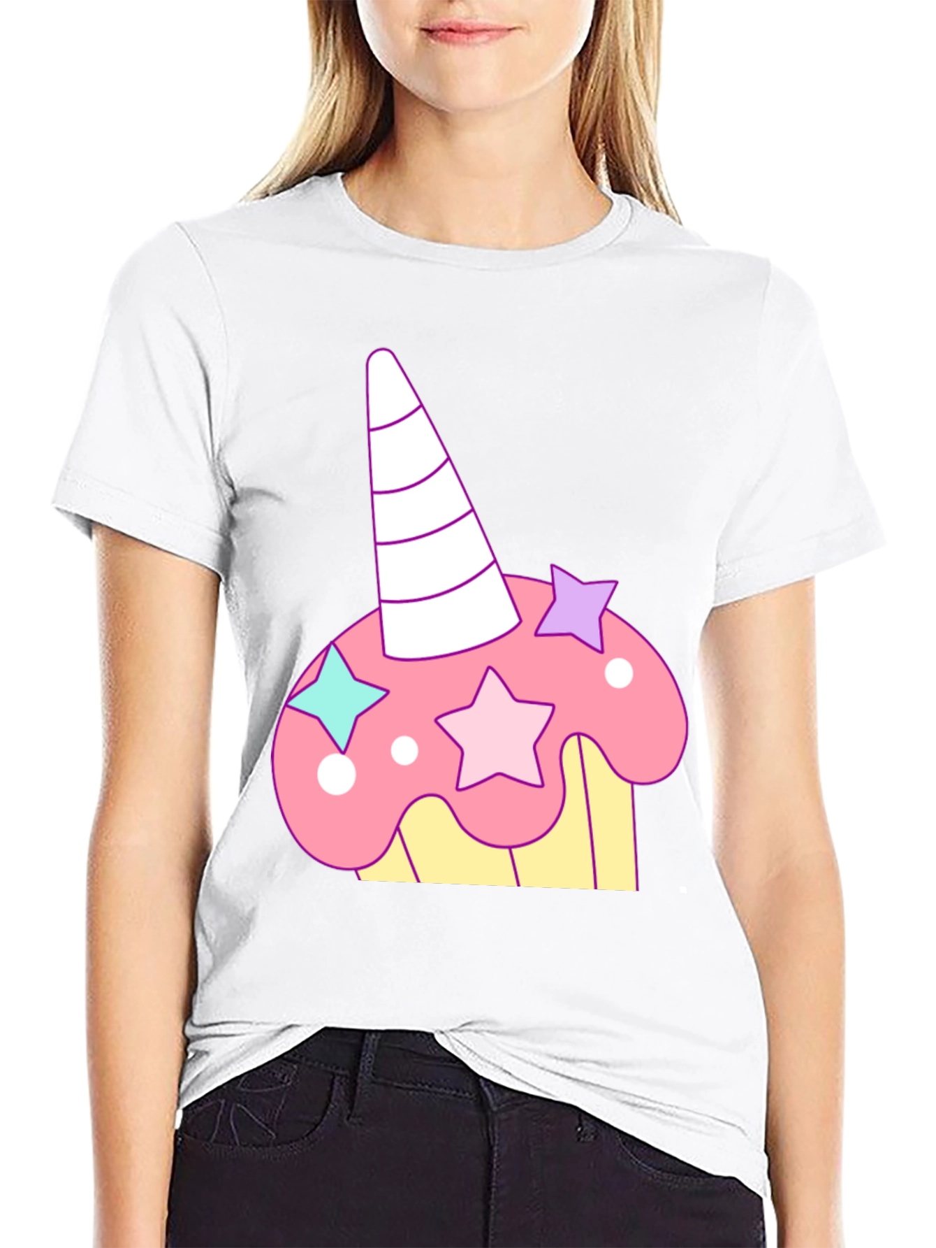 Black Unicorn Cupcake Graphic Tee - Whimsical Black T-Shirt view 9