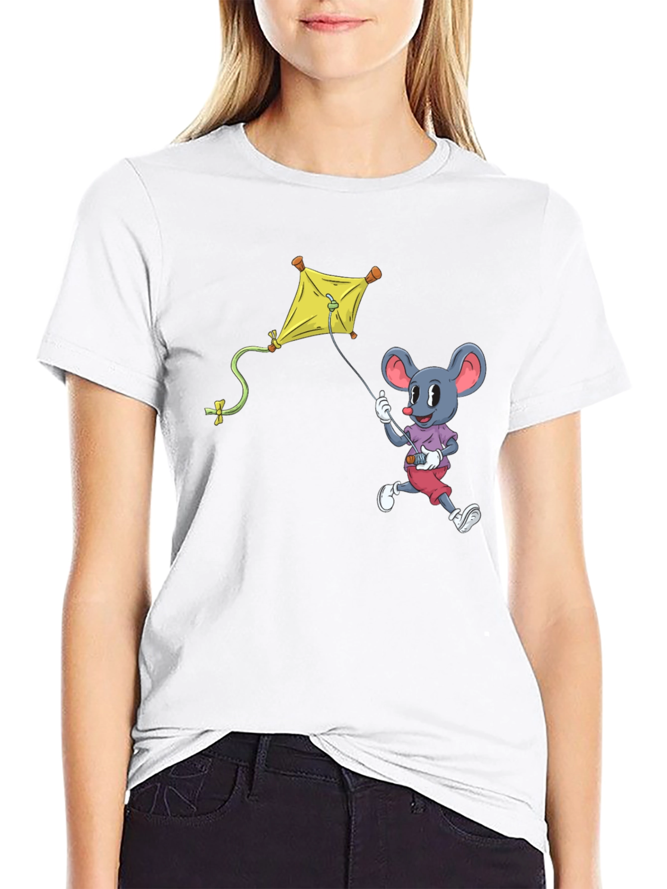 Black Mouse Kite T-Shirt - Cartoon Graphic Tee view 9