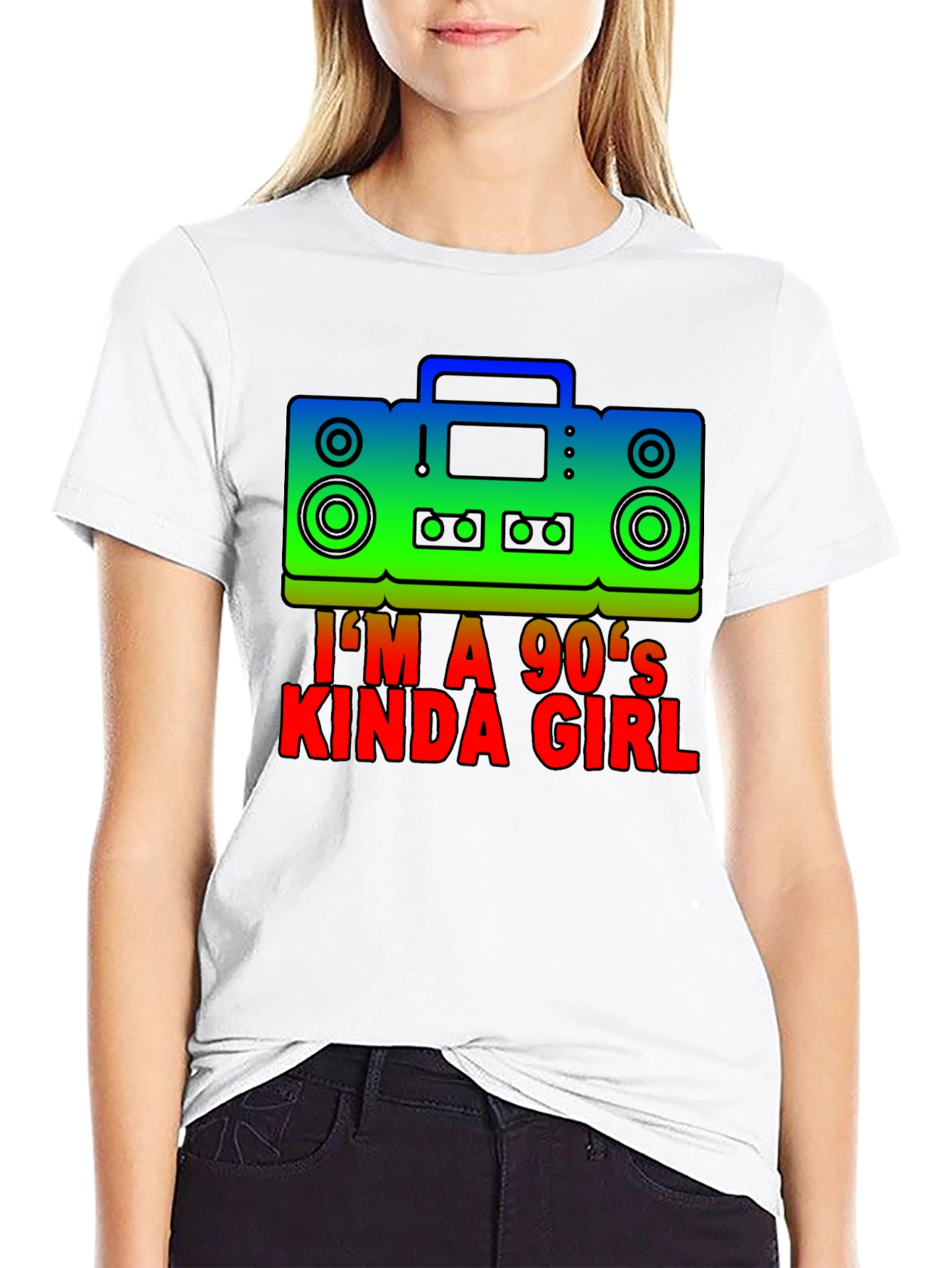 Black I'm a 90's Kinda Girl Retro Boombox T-Shirt view 9