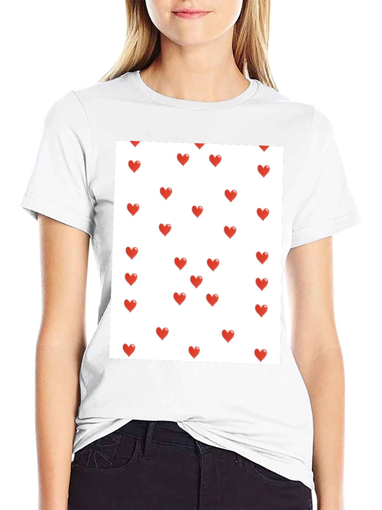 Heart Print T-Shirt - Casual Black Tee - 9