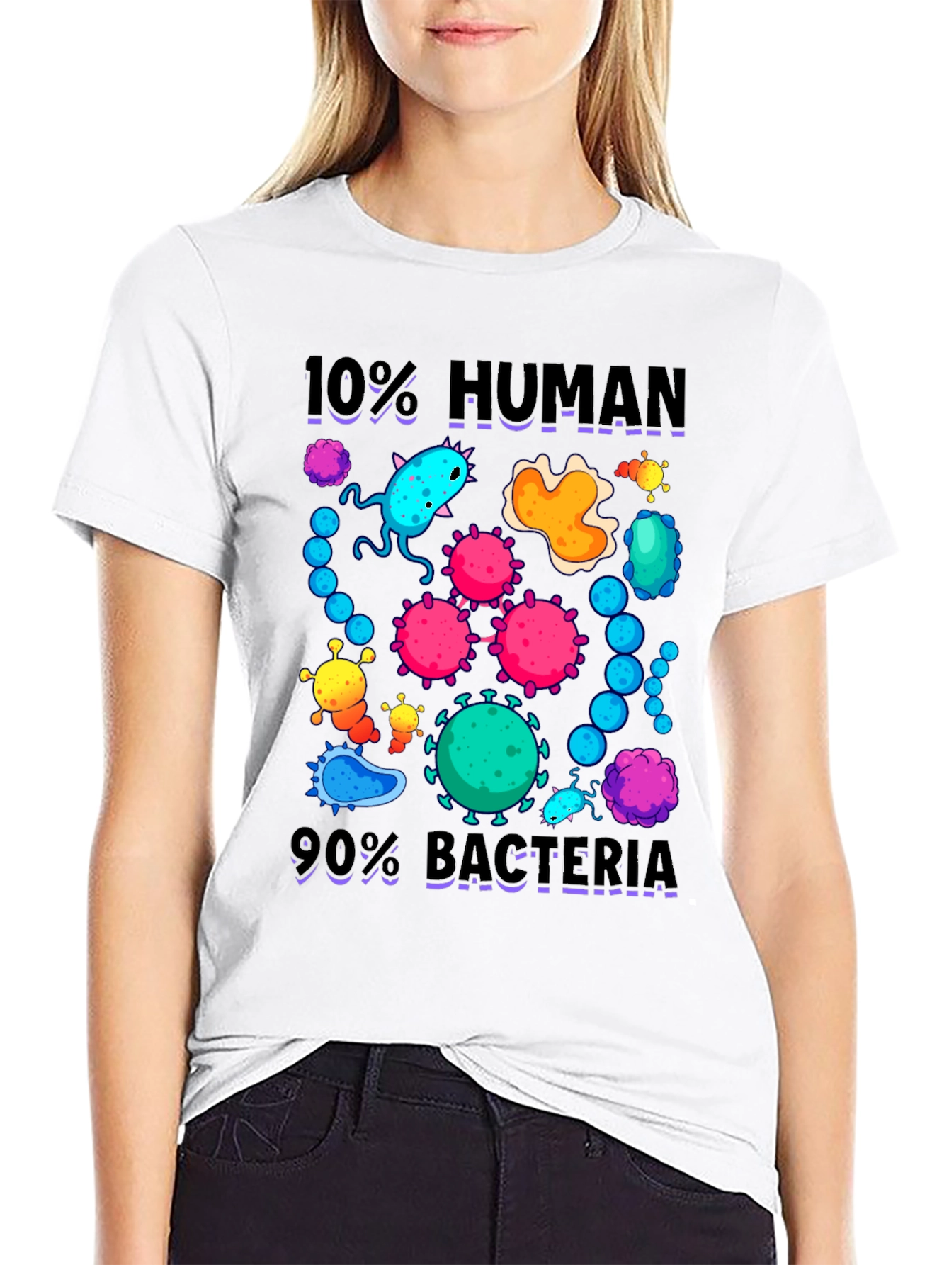 Black 10% Human 90% Bacteria Graphic T-Shirt view 9