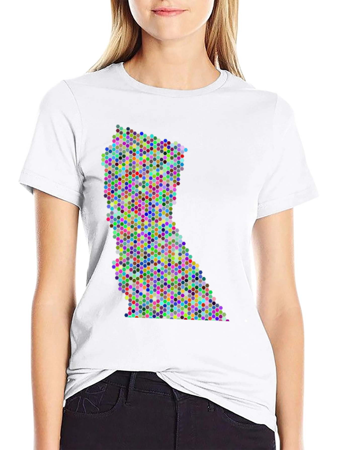 Black Colorful Dot Pattern State Graphic Tee view 9