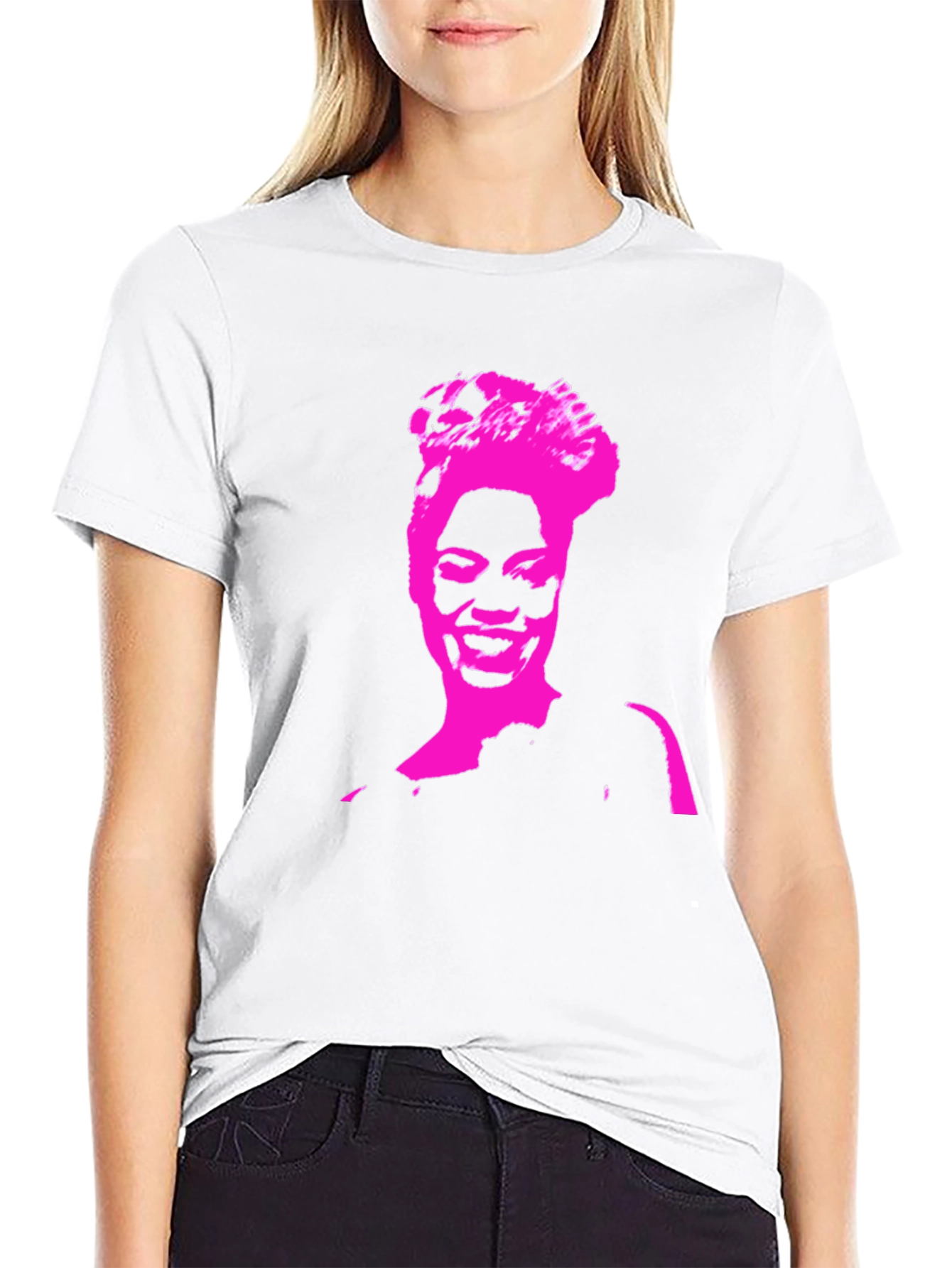 Black Stylish Black T-Shirt with Pink Portrait Graphic view 9