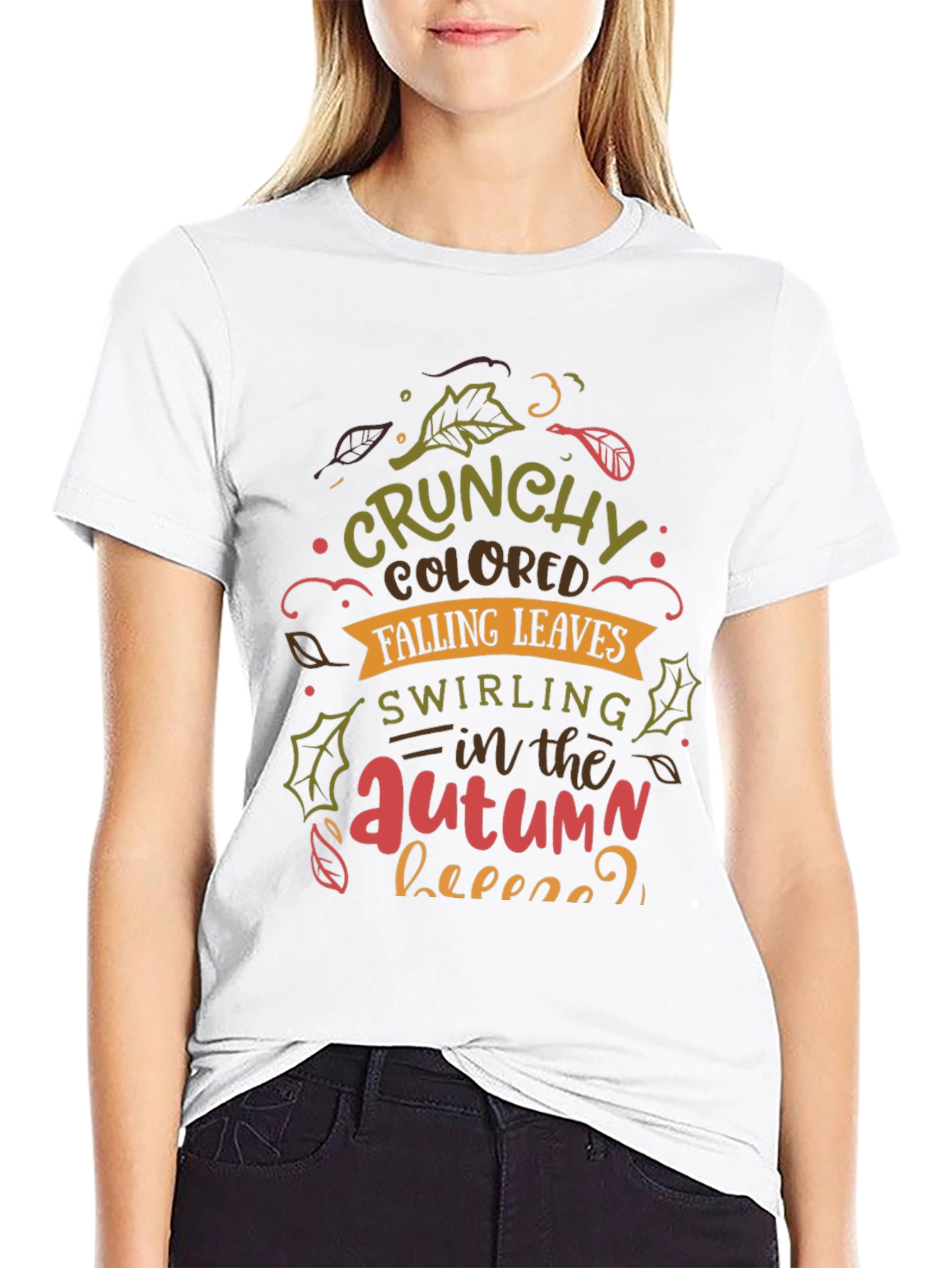 Black Crunchy Autumn Leaves T-Shirt - Cozy Fall Vibes! view 9