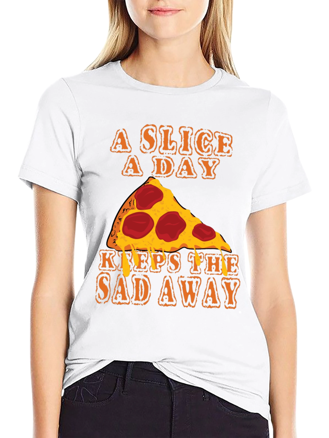 Black Pizza Slice A Day Funny T-Shirt view 9