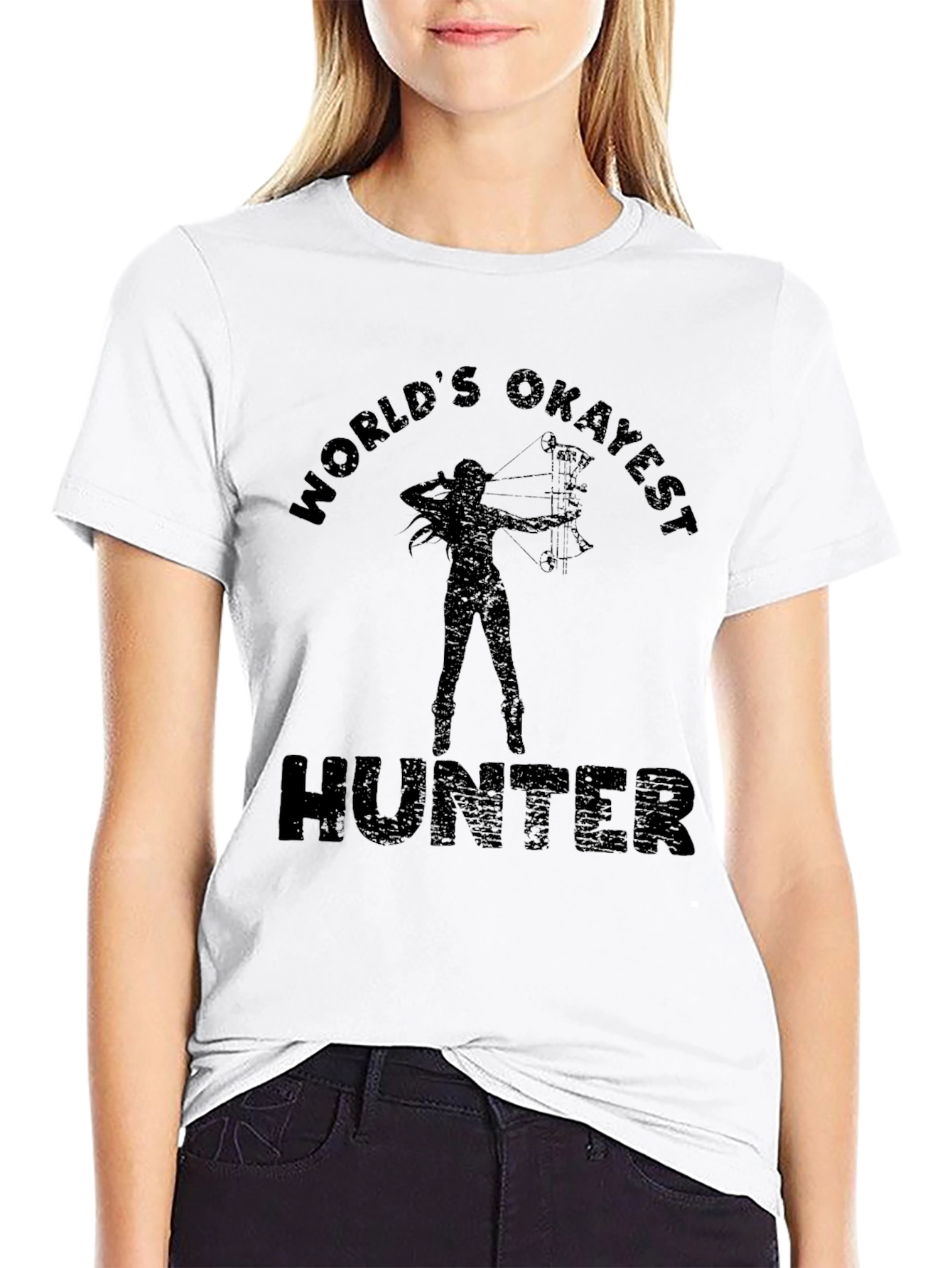 Black World's Okayest Hunter T-Shirt - Archery Humor view 9