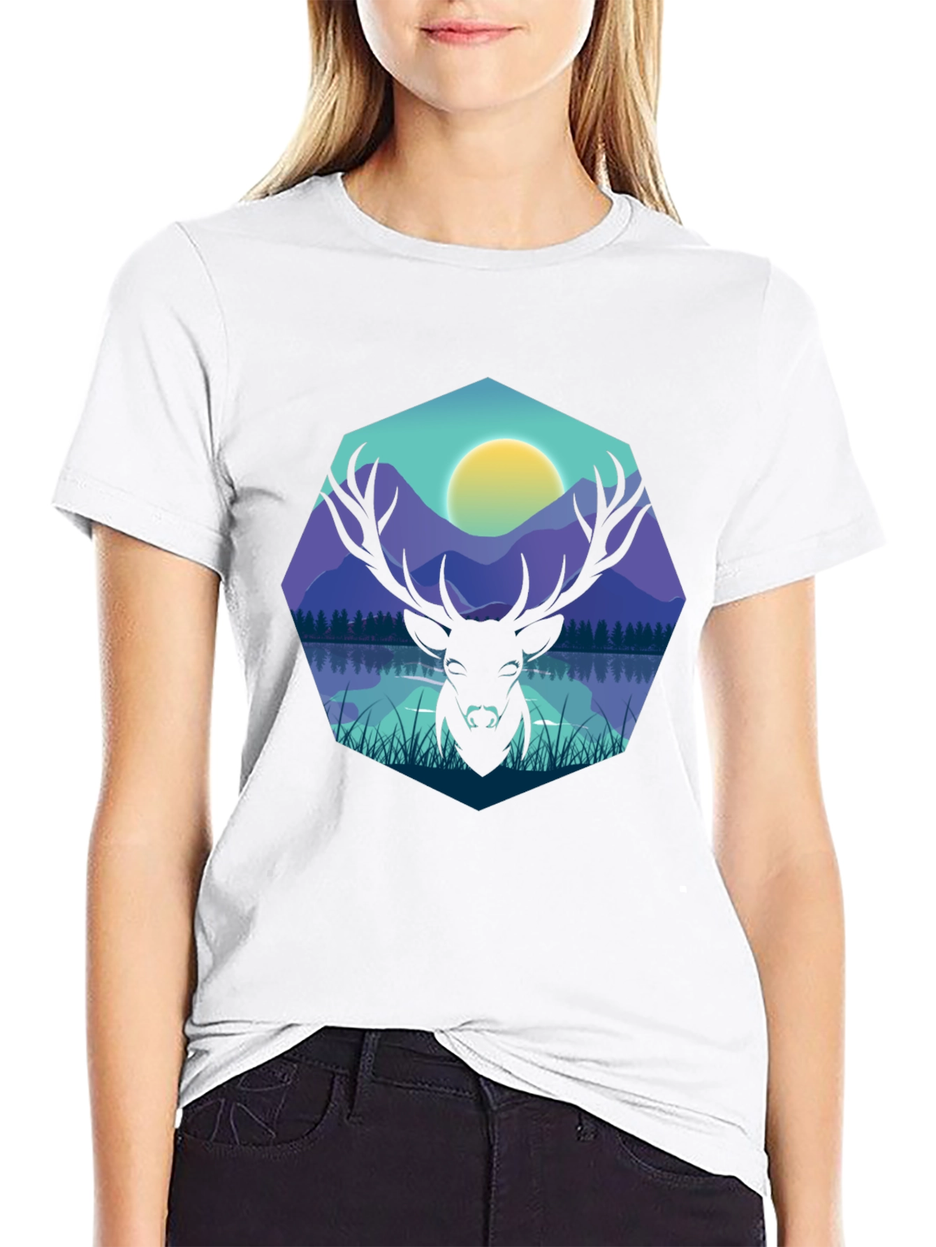 Black Deer Silhouette Graphic Tee - Men's Black T-Shirt view 9