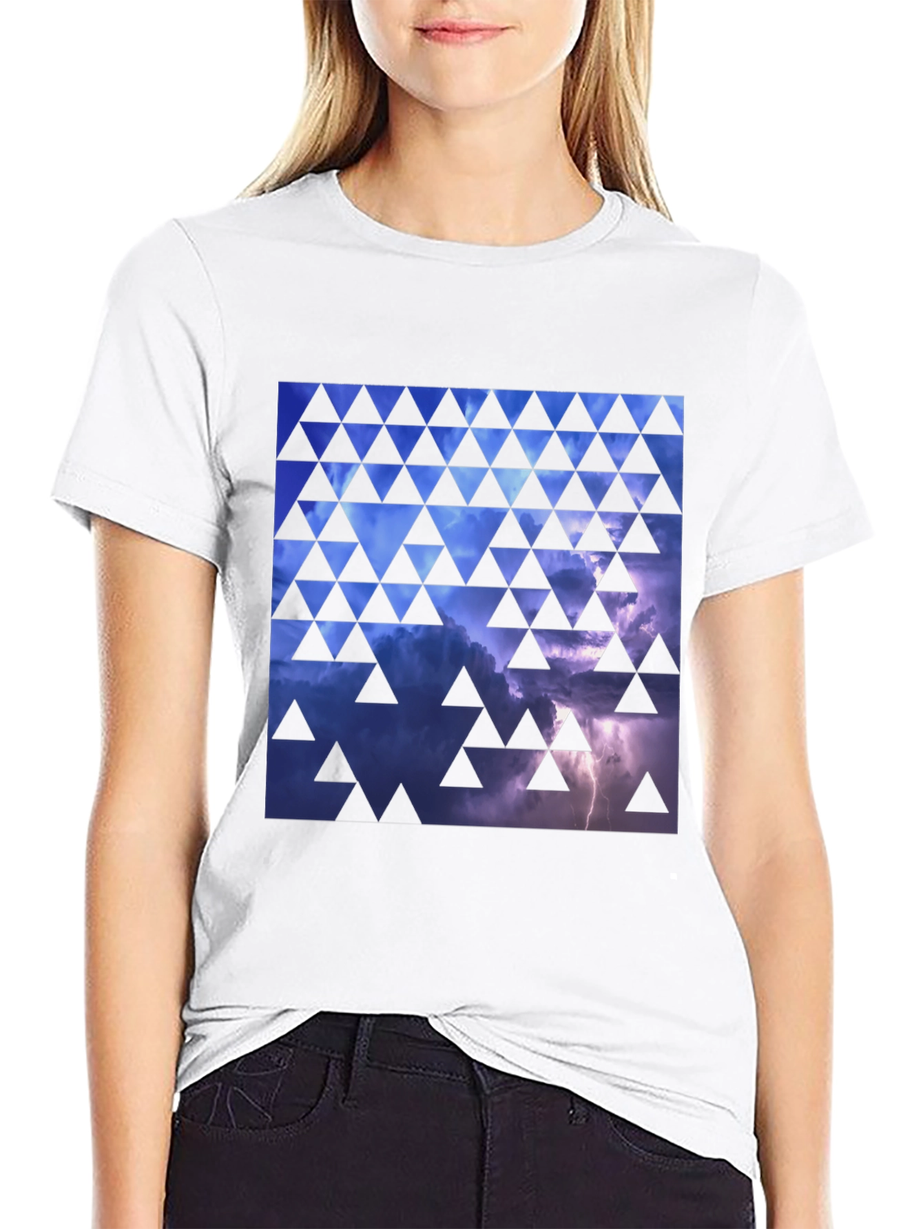 Black Stormy Sky Triangle Pattern Black T-Shirt view 9
