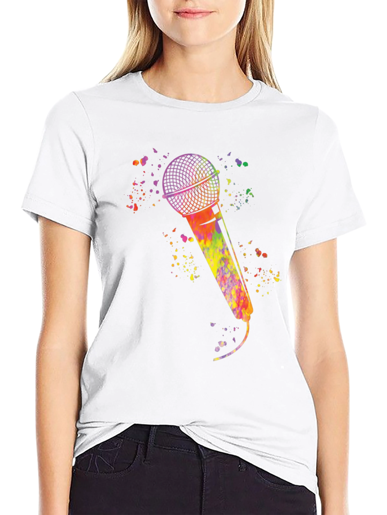 Black Watercolor Microphone Black T-Shirt view 9