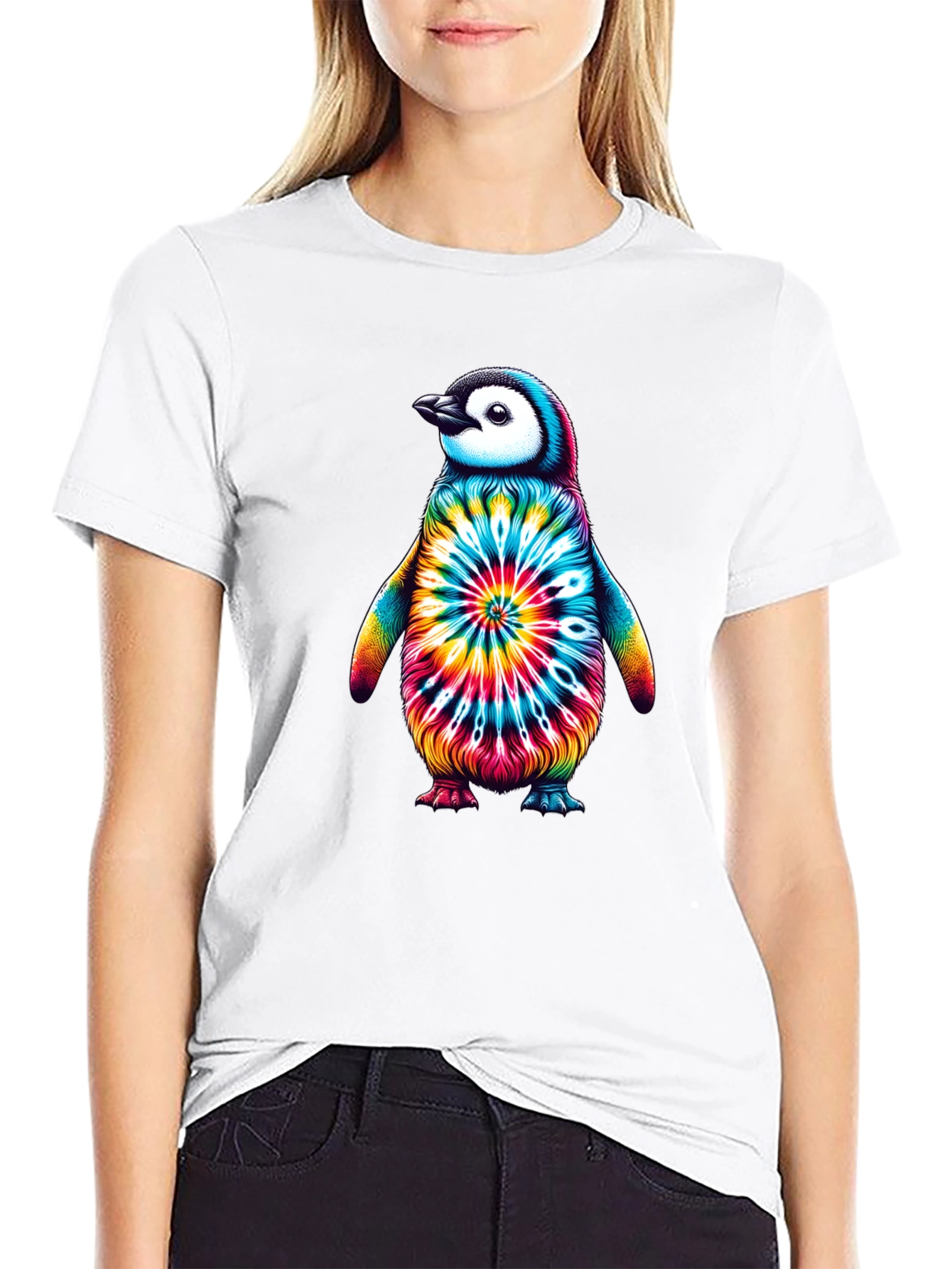 Black Tie-Dye Penguin Graphic Tee - Unique Unisex Design view 9