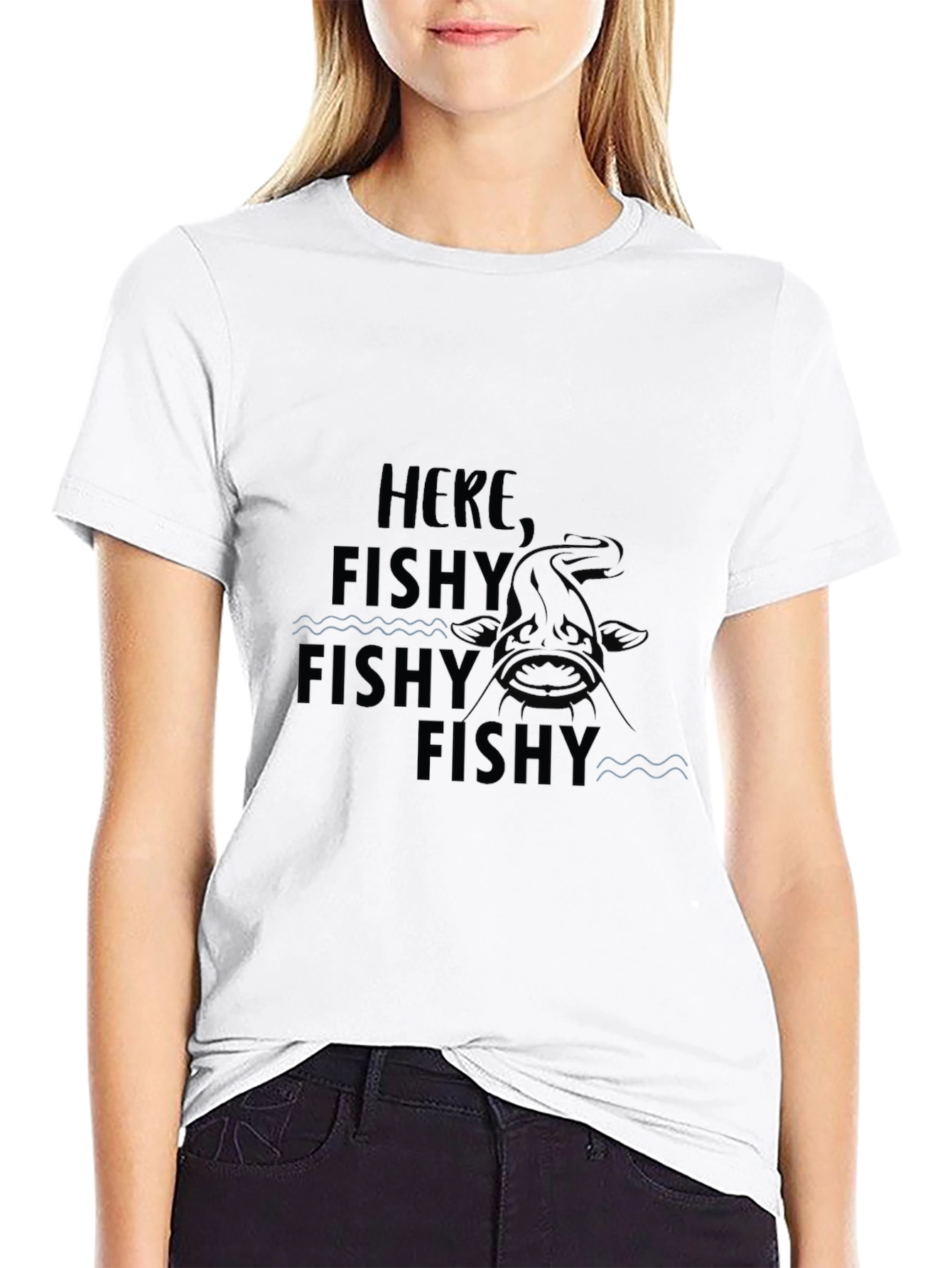 Black Here Fishy Fishy Fishy Funny Graphic T-Shirt view 9