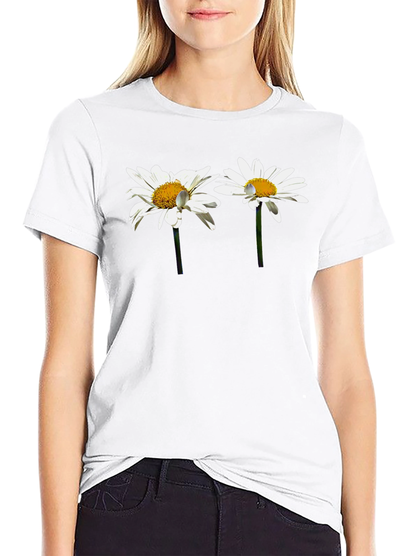 Black Daisy Flower Graphic T-Shirt - Stylish Casual Wear view 9