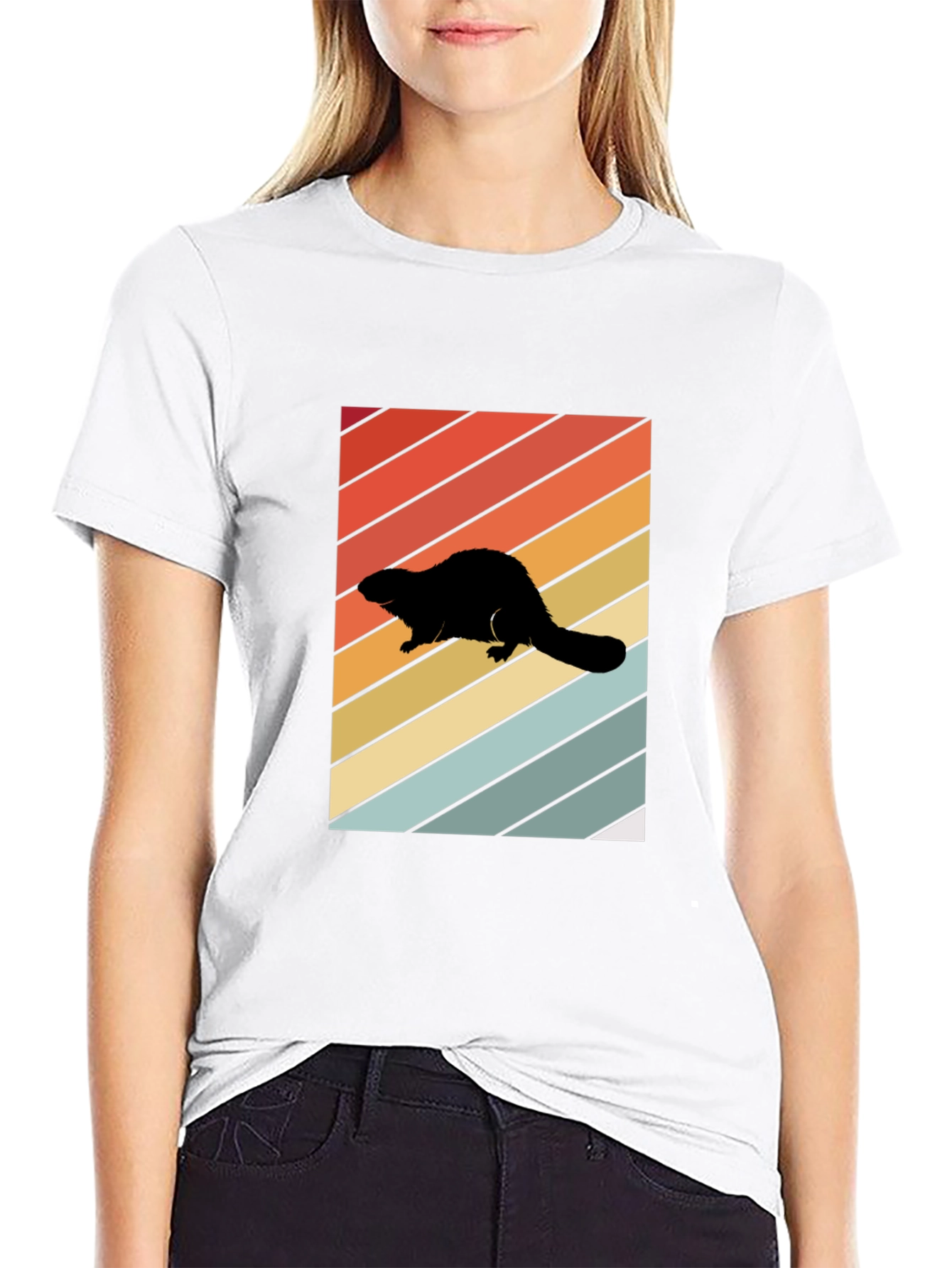 Black Retro Beaver Silhouette T-Shirt view 9