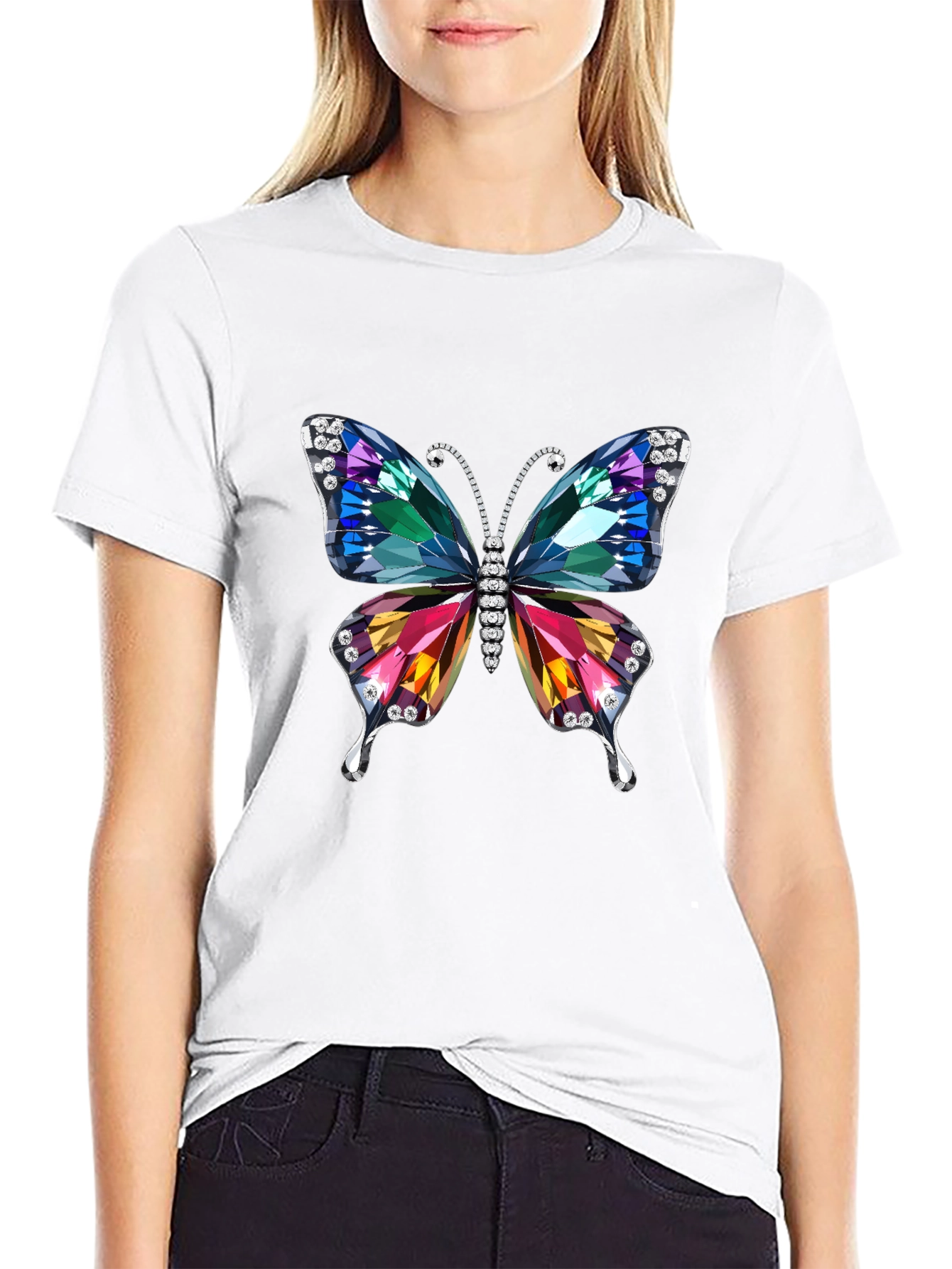 Black Butterfly Jewel Graphic Black T-Shirt view 9