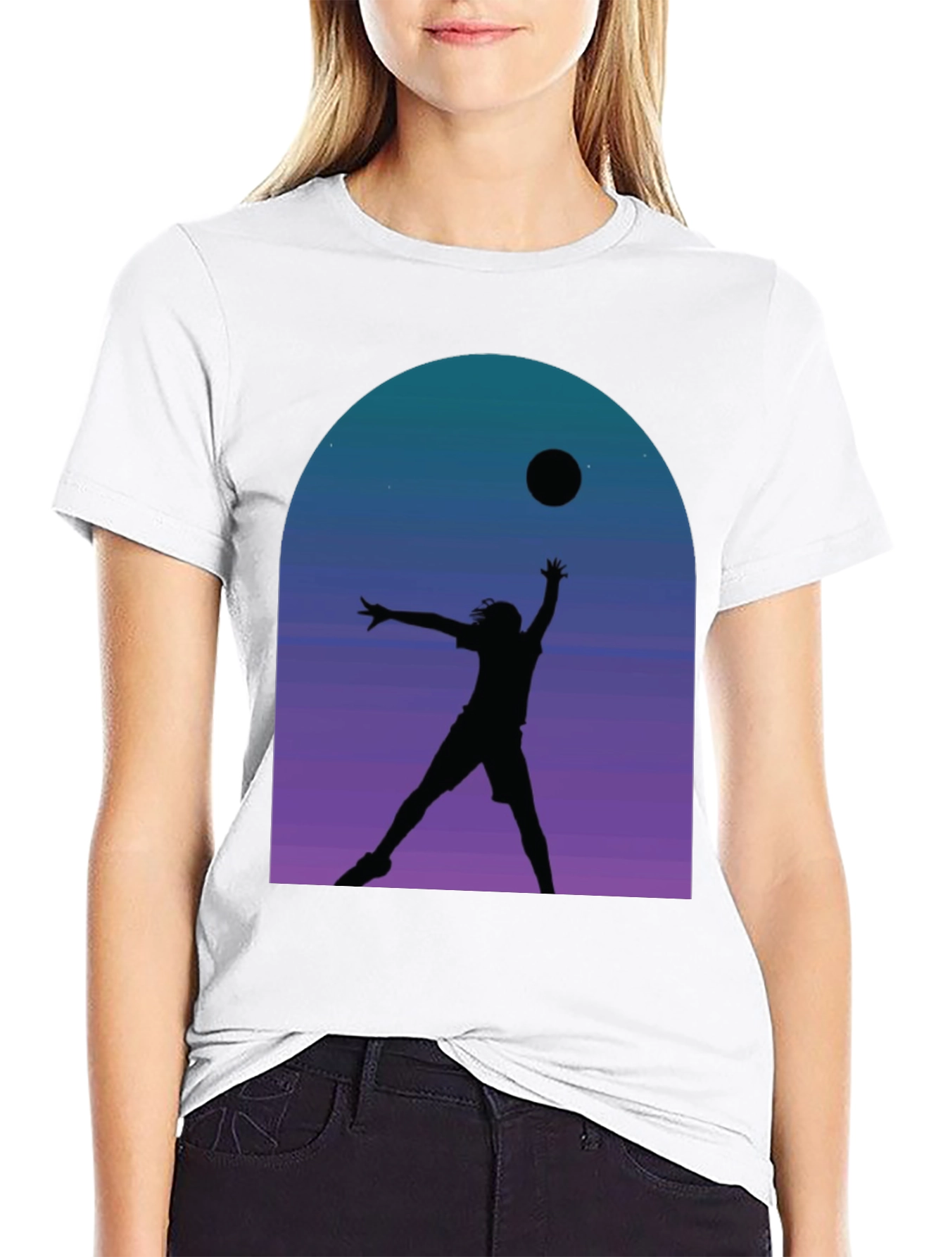 Black Silhouette Volleyball T-Shirt - Night Sky Graphic Tee view 9