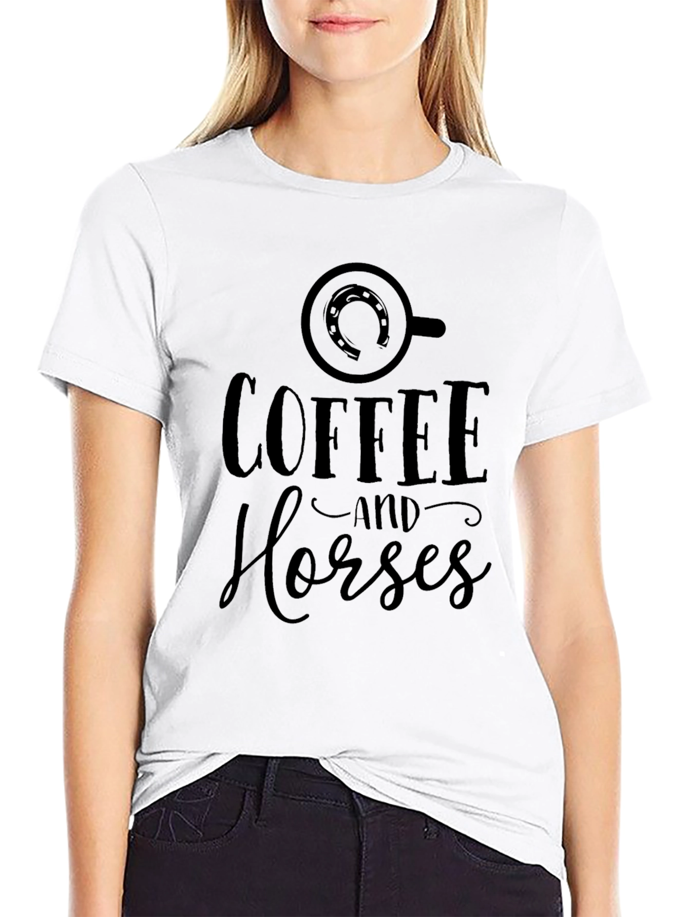 Black Coffee and Horses Graphic Tee - Unisex Black T-Shirt view 9