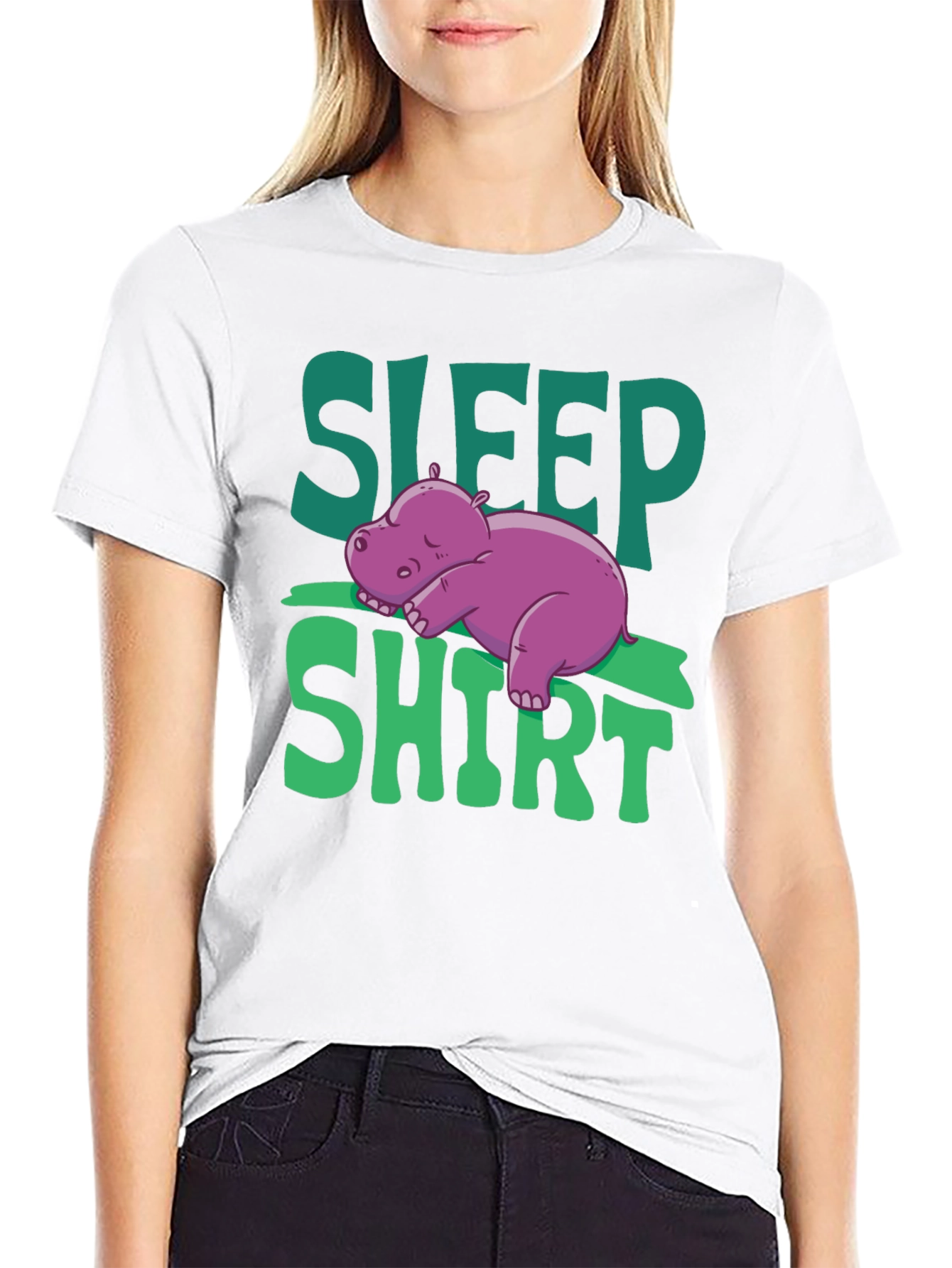 Black Sleep Shirt Hippo Graphic Tee view 9