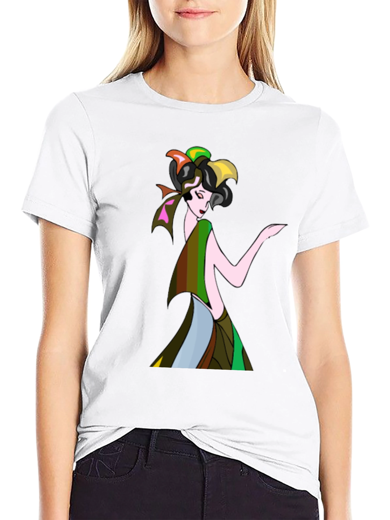 Black Art Deco Woman Black T-Shirt view 9