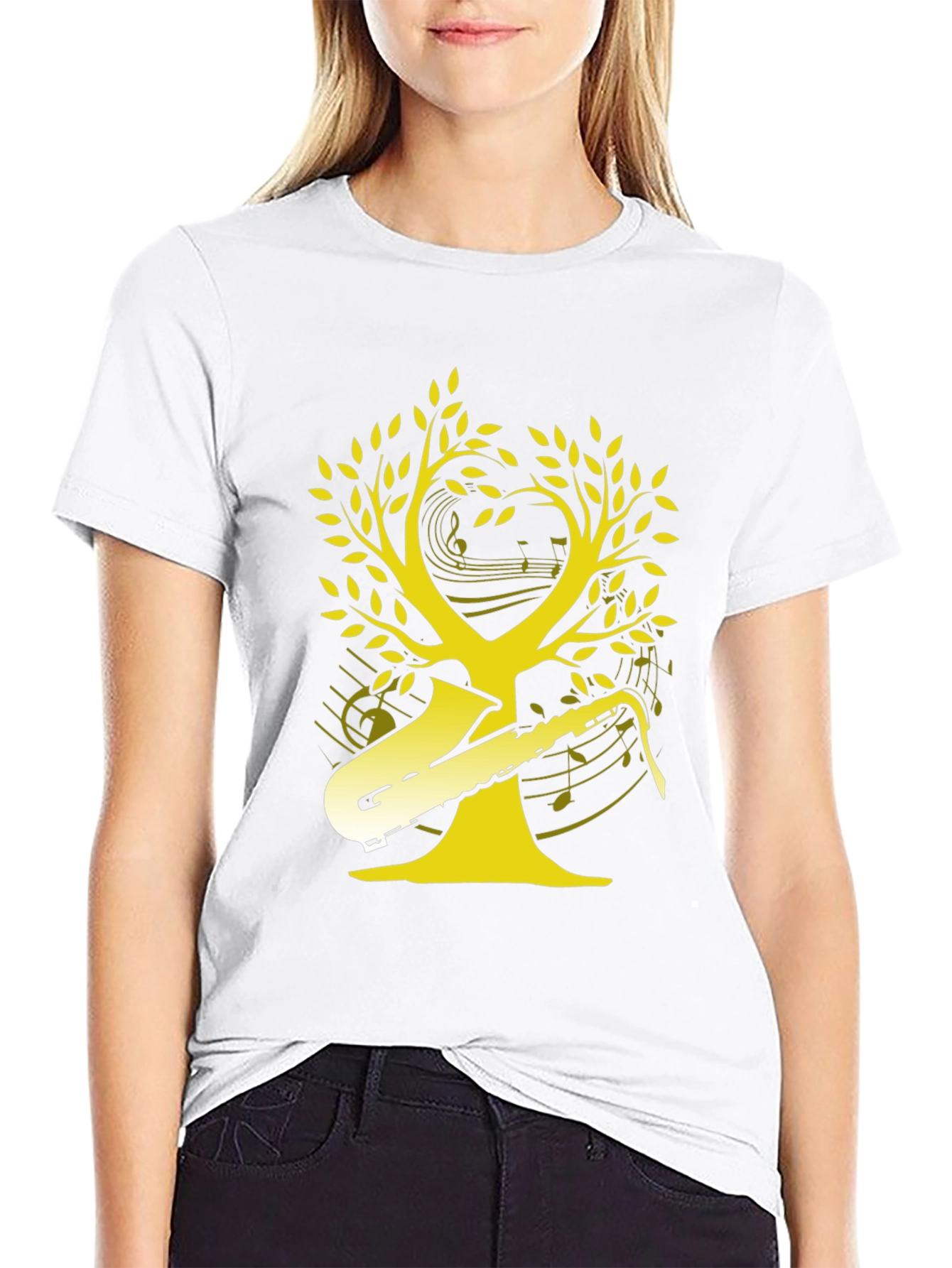Black Saxophone Music Tree Graphic T-Shirt view 9