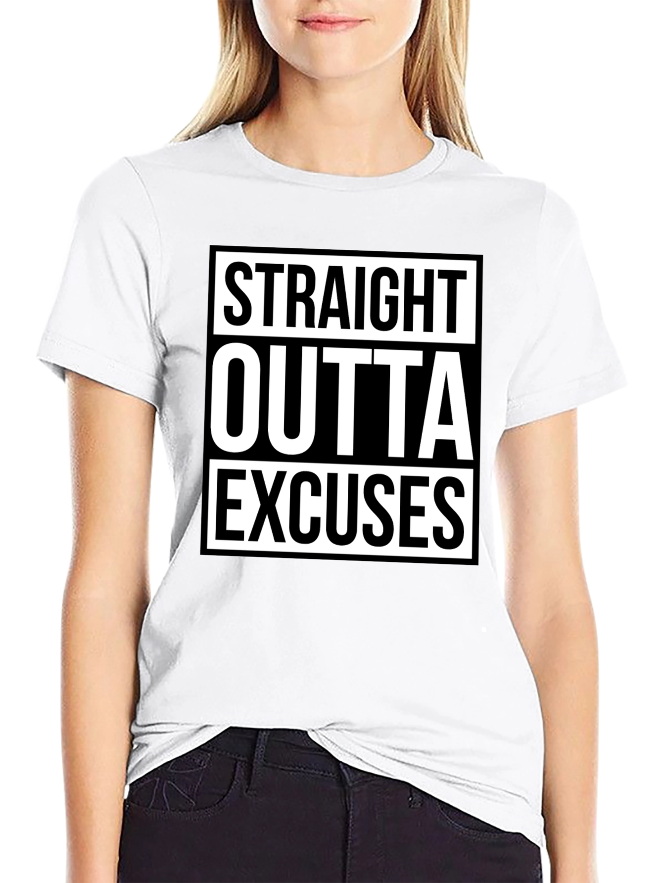 Black Straight Outta Excuses Black Graphic Tee view 9