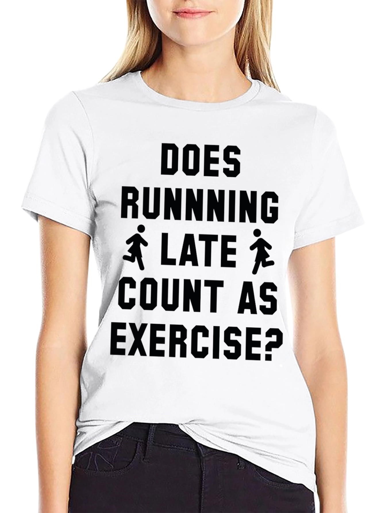 Black Funny Running Late Exercise T-Shirt view 9
