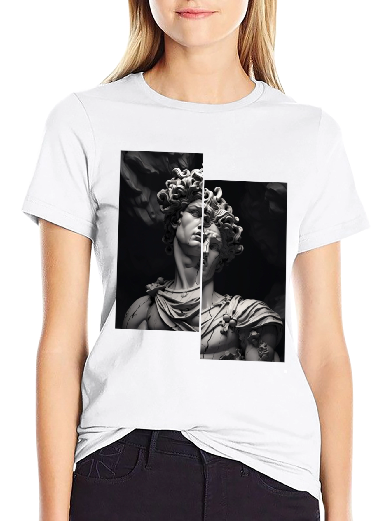 Black David Sculpture Graphic Tee - Black Cotton T-Shirt view 9