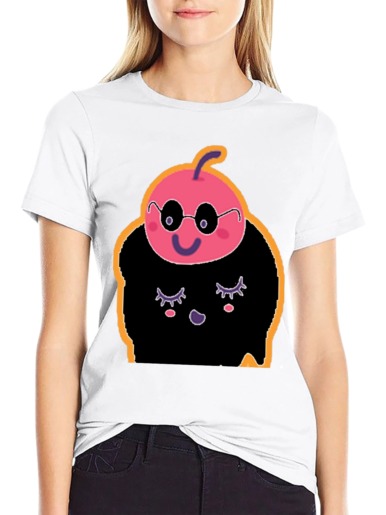 Black Whimsical Cartoon Character Black T-Shirt view 9