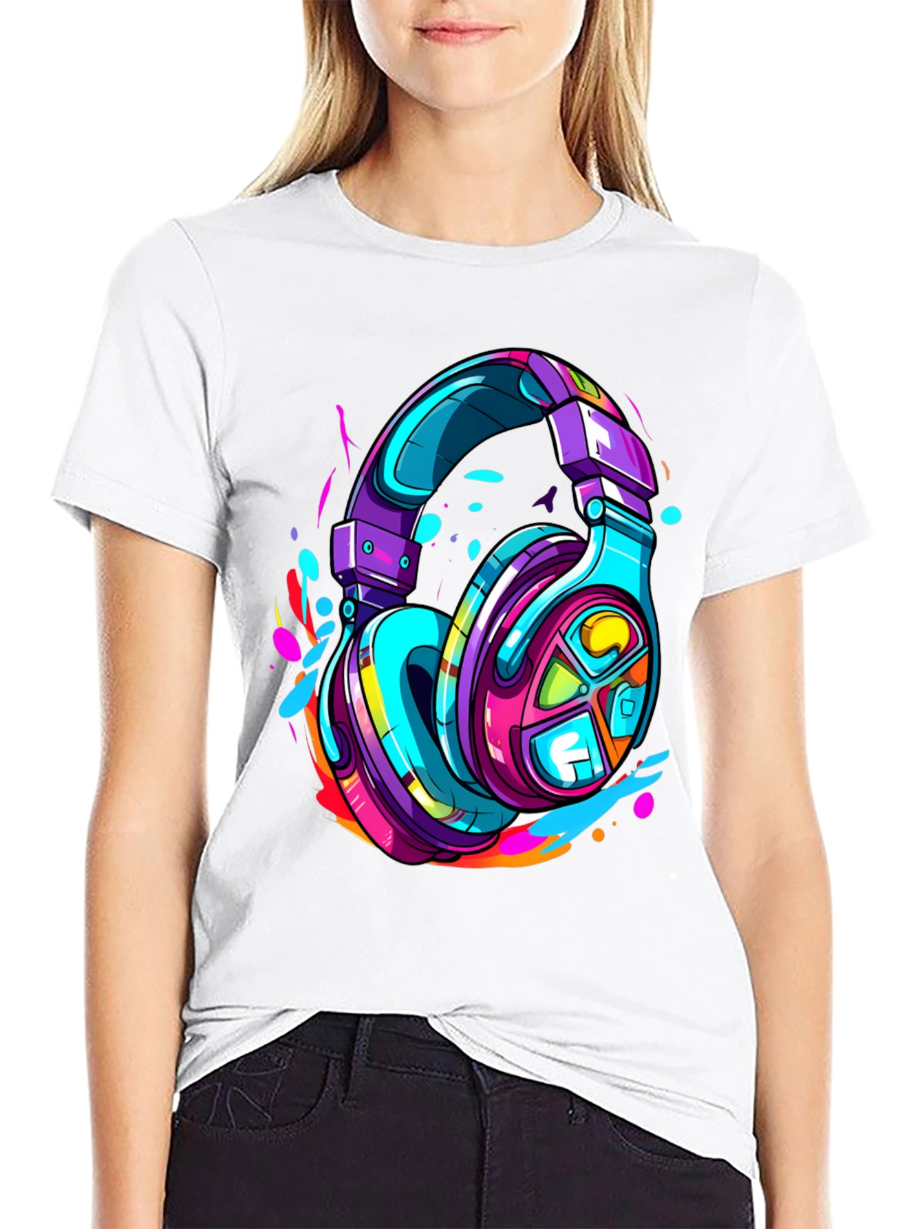 Black Vibrant Headphones Graphic Tee view 9
