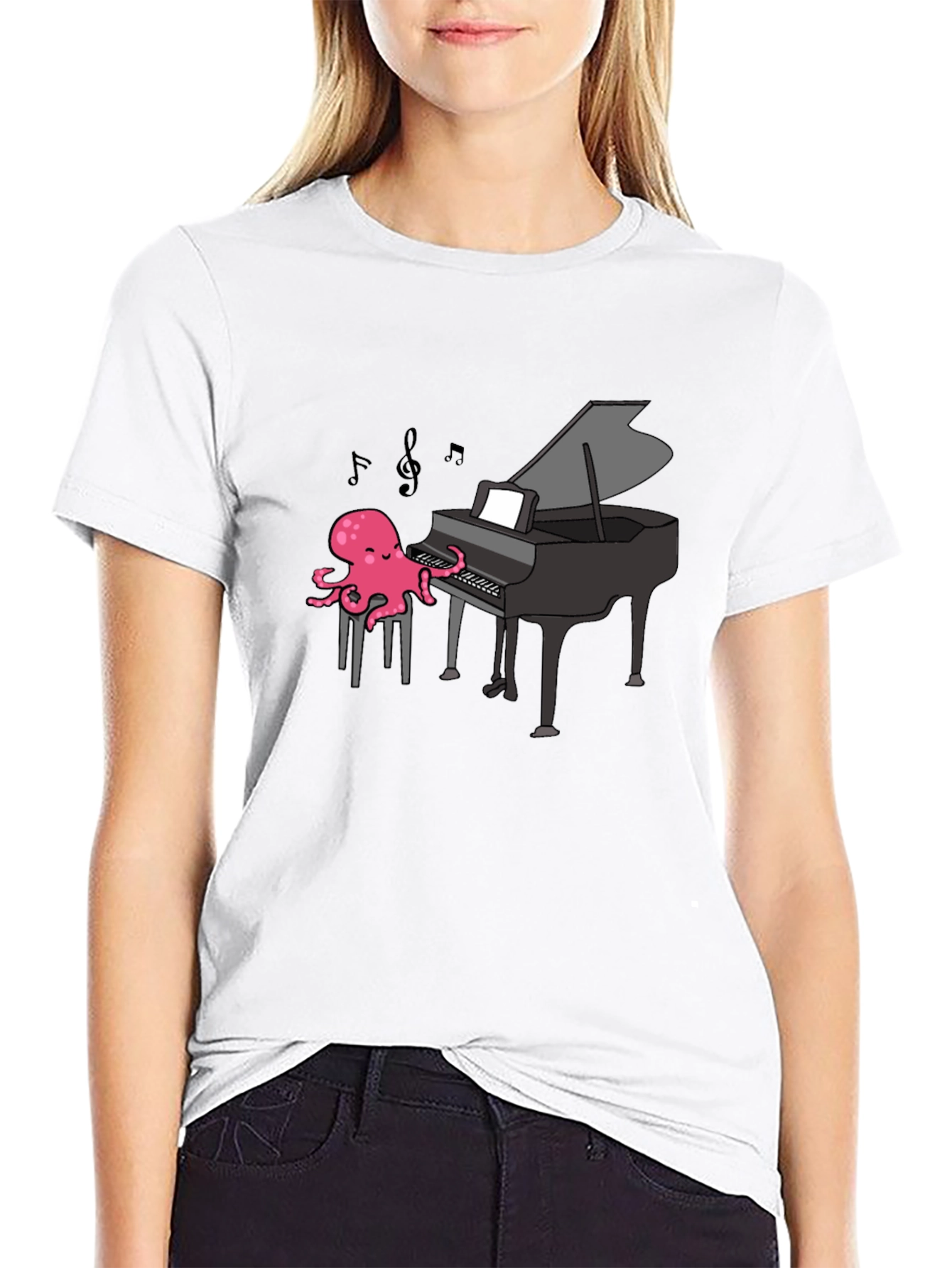 Black Octopus Pianist T-Shirt - Musical Ocean Tee view 9