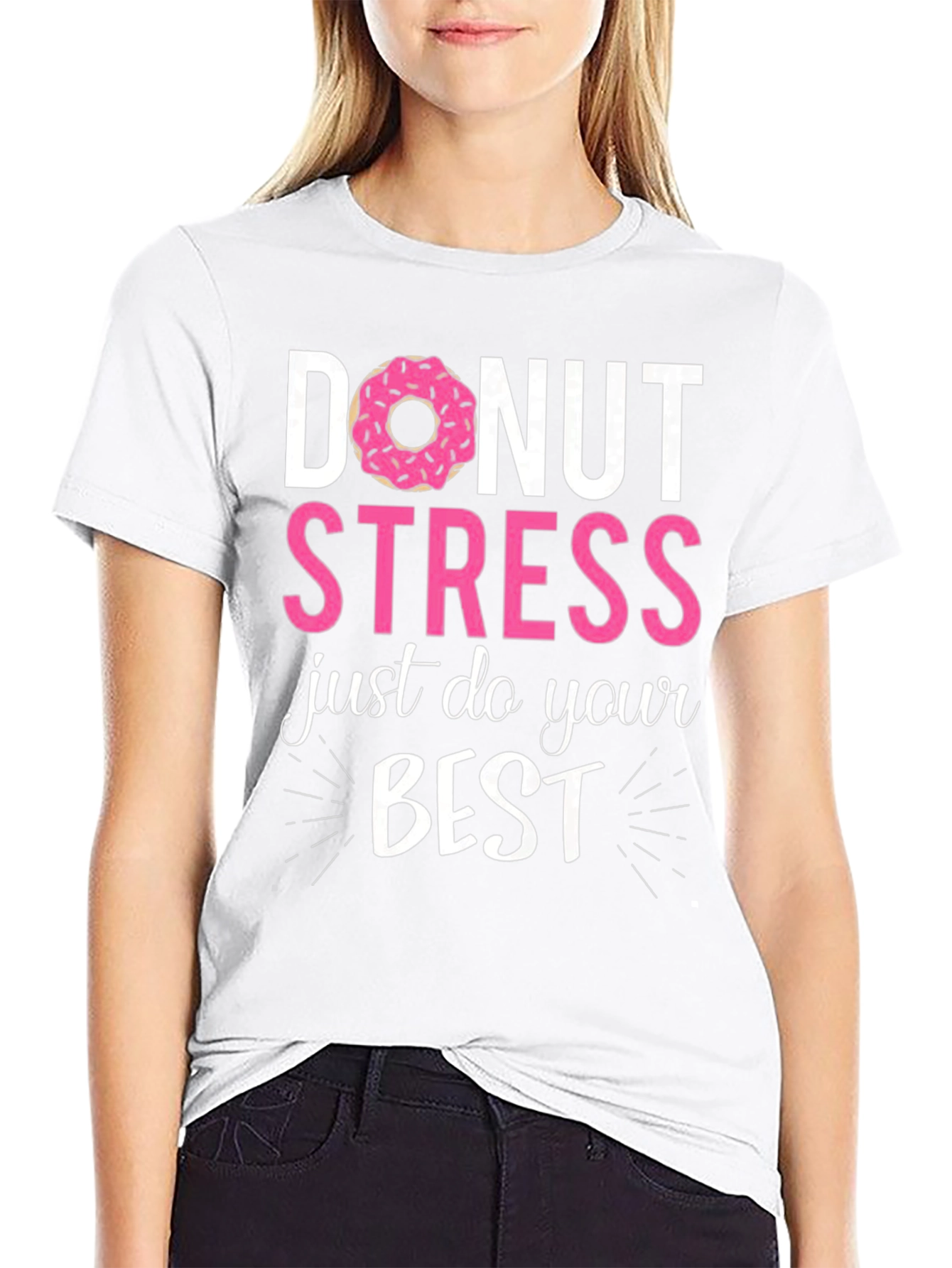 Black Donut Stress Just Do Your Best Funny T-Shirt view 9